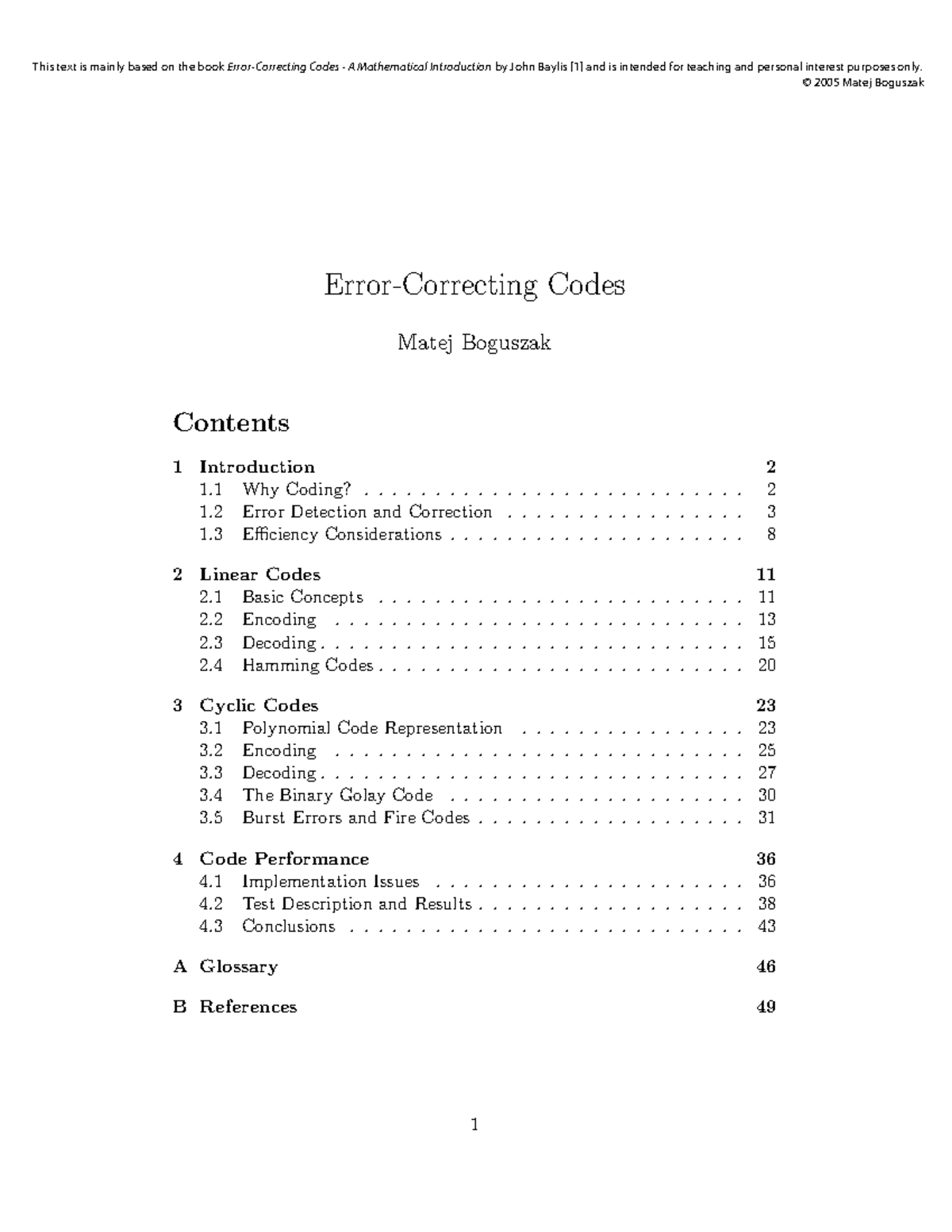 Error Correcting Codes-Tutorial - Error-Correcting Codes Matej Boguszak ...