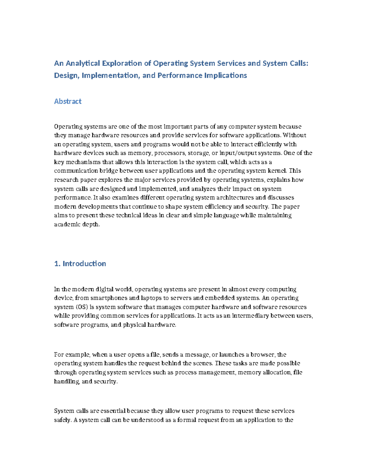 Operating System Services & System Calls: A Research Paper (CS101 ...