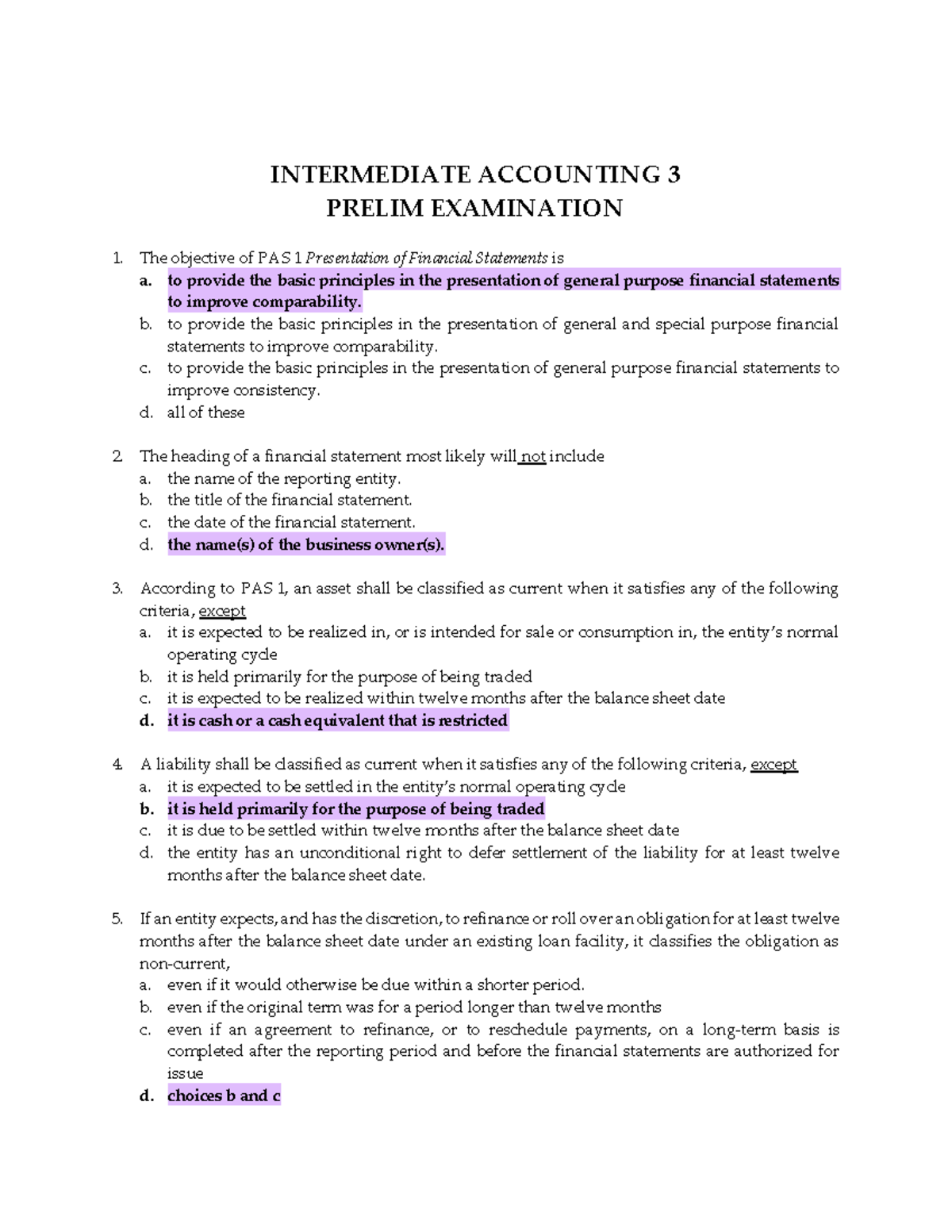 IA 3 - Prelim Exam Review Notes: Key Concepts and Sample Questions - Document Preview