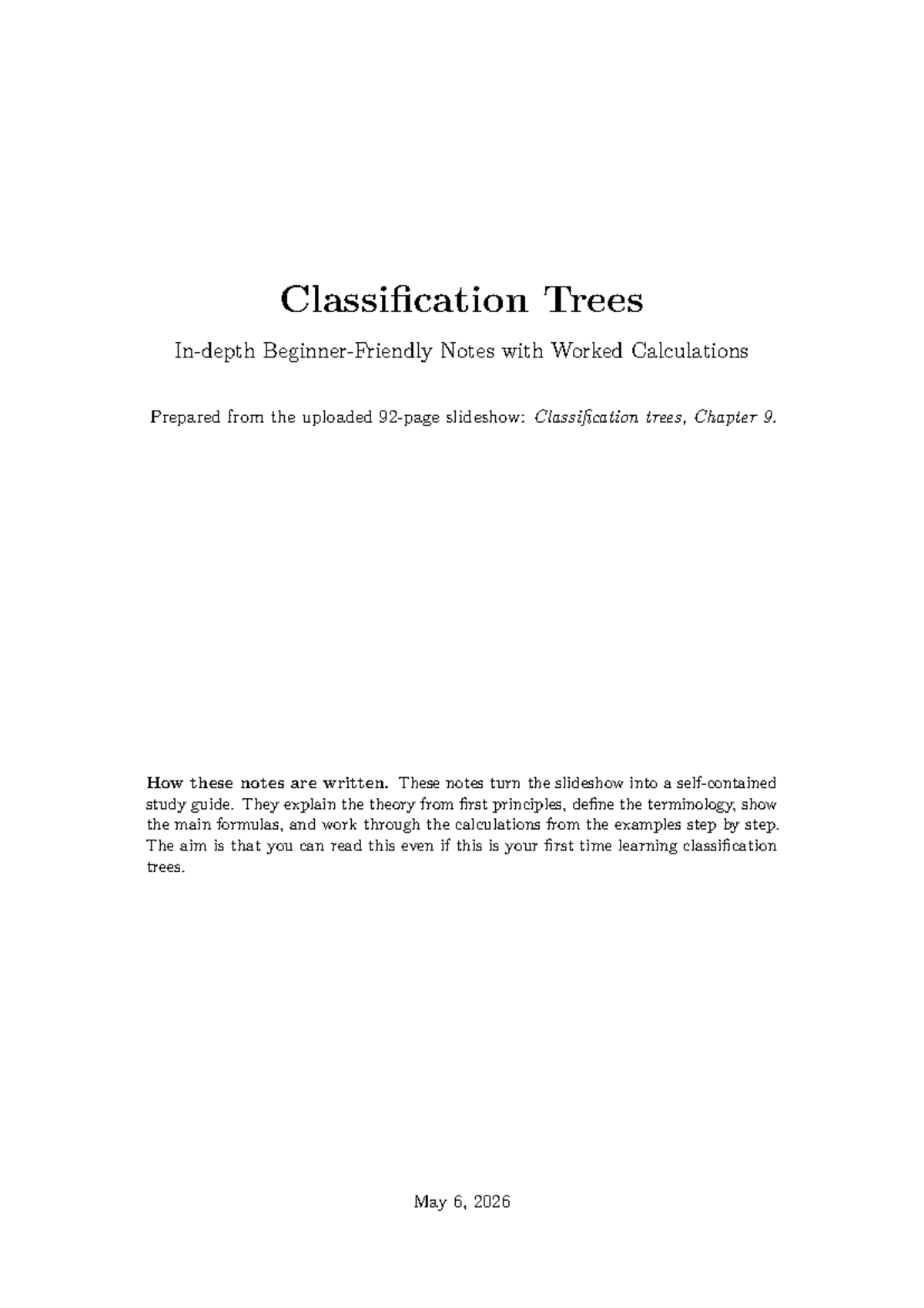 Classification Trees (DA) In-Depth Notes: A Comprehensive Guide - Studocu
