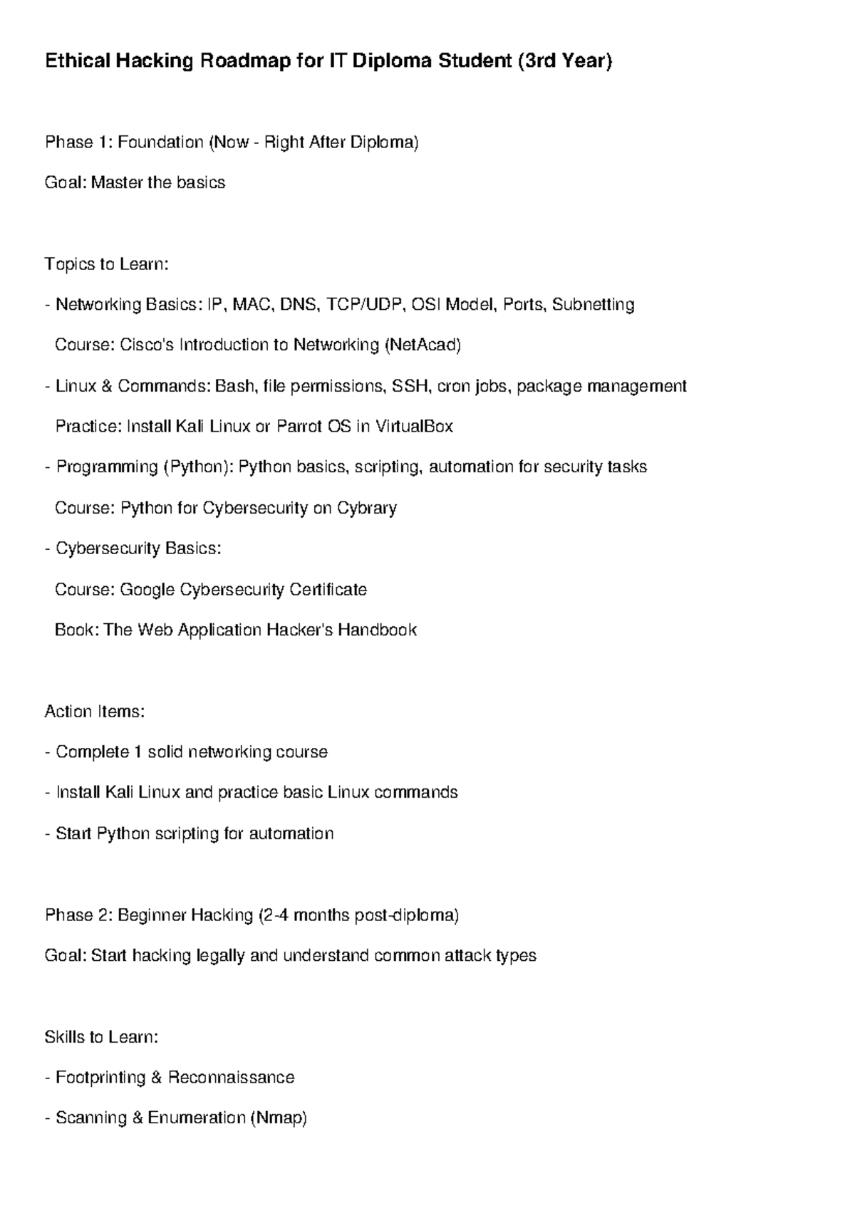Ethical Hacking Roadmap for IT Diploma Students: A 4-Phase Guide - Studocu