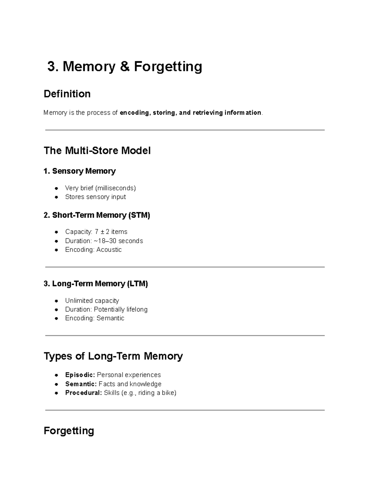 PSYC1000 Lecture Notes: Memory and Forgetting Concepts - Studocu