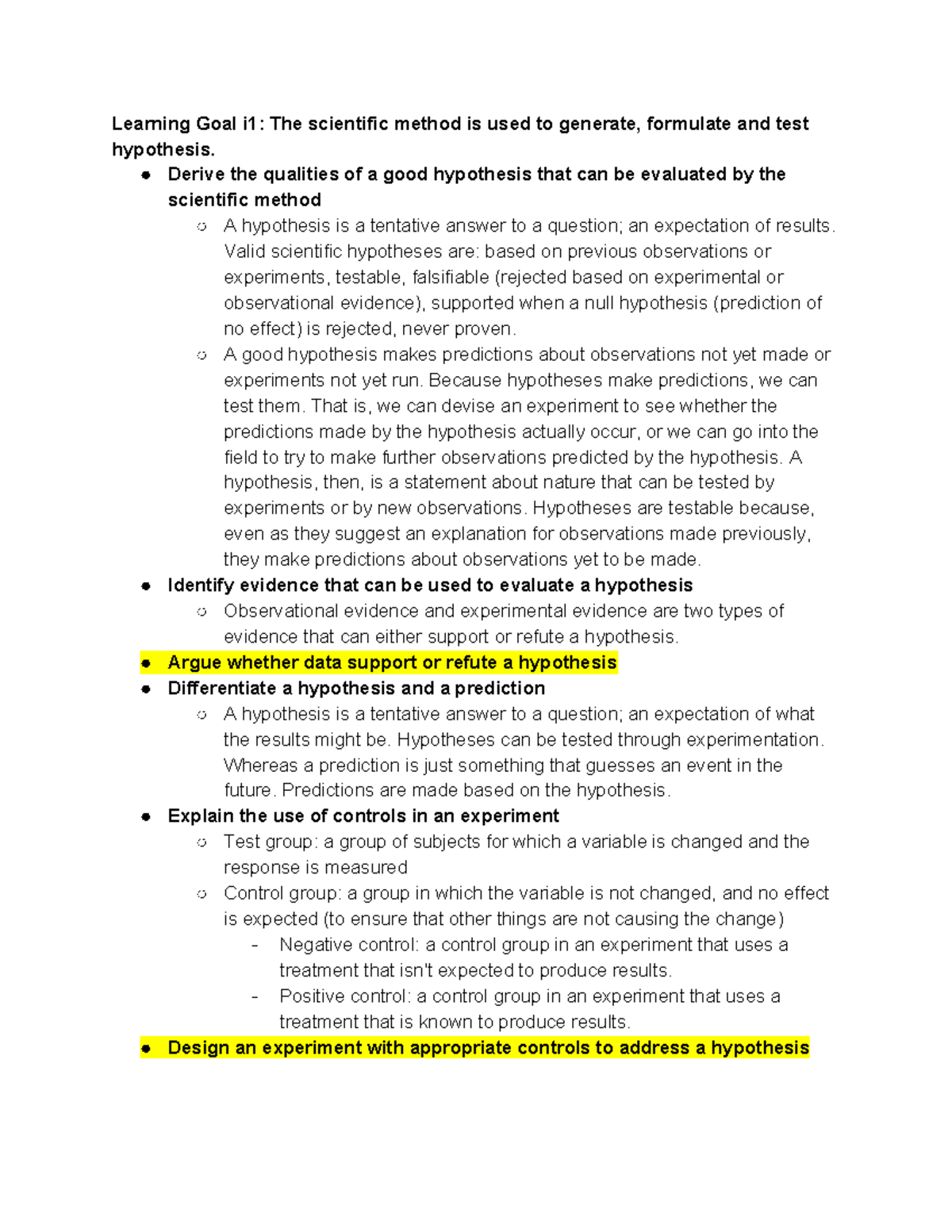 Exam 1 Study guide - Learning Goal i1: The scientific method is used to ...