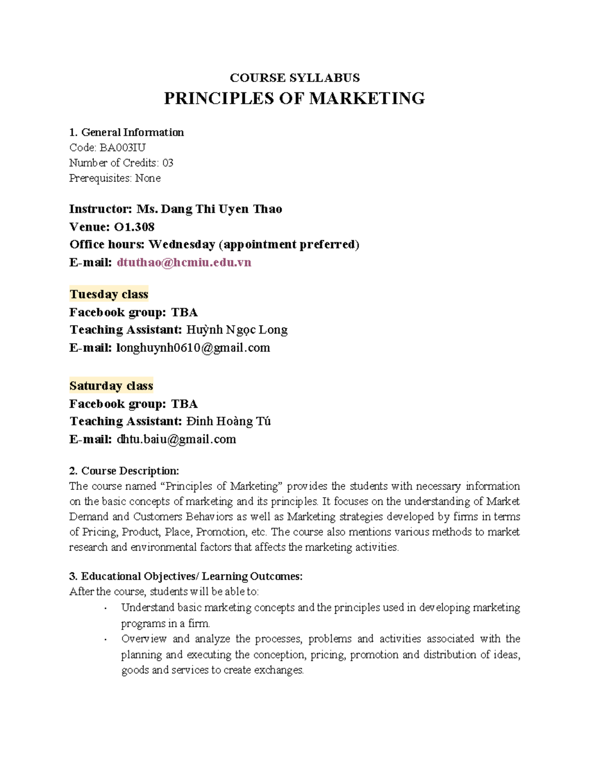 BA003IU Principles of Marketing Course Syllabus and Overview - Studocu