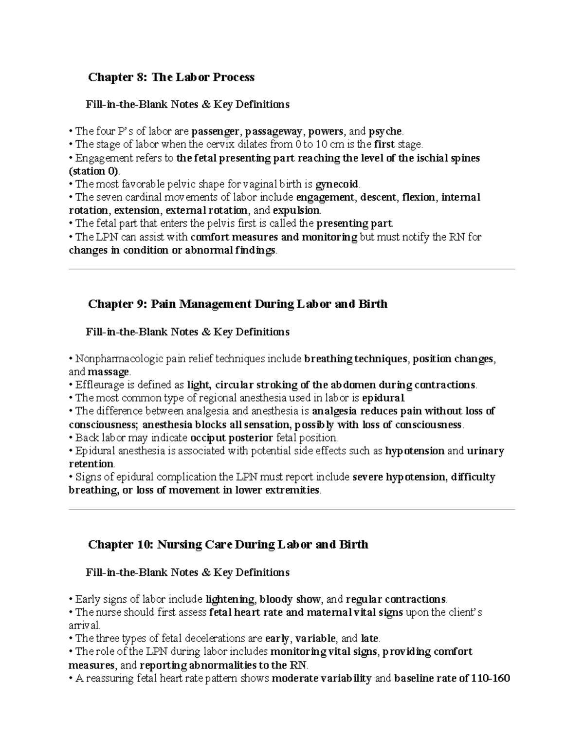 Module 2: Labor Process and Pain Management Notes - Studocu
