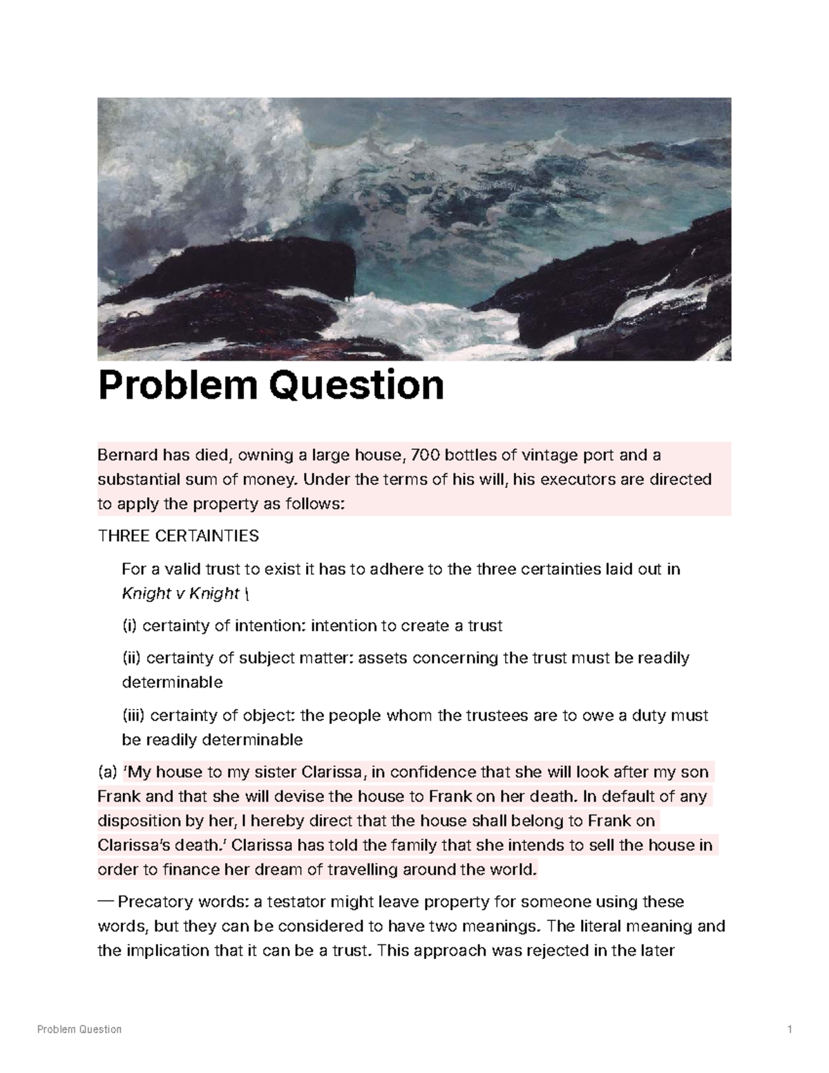 Problem Questions on Trusts and Secret Trusts - Tutorial 1 Notes - Studocu