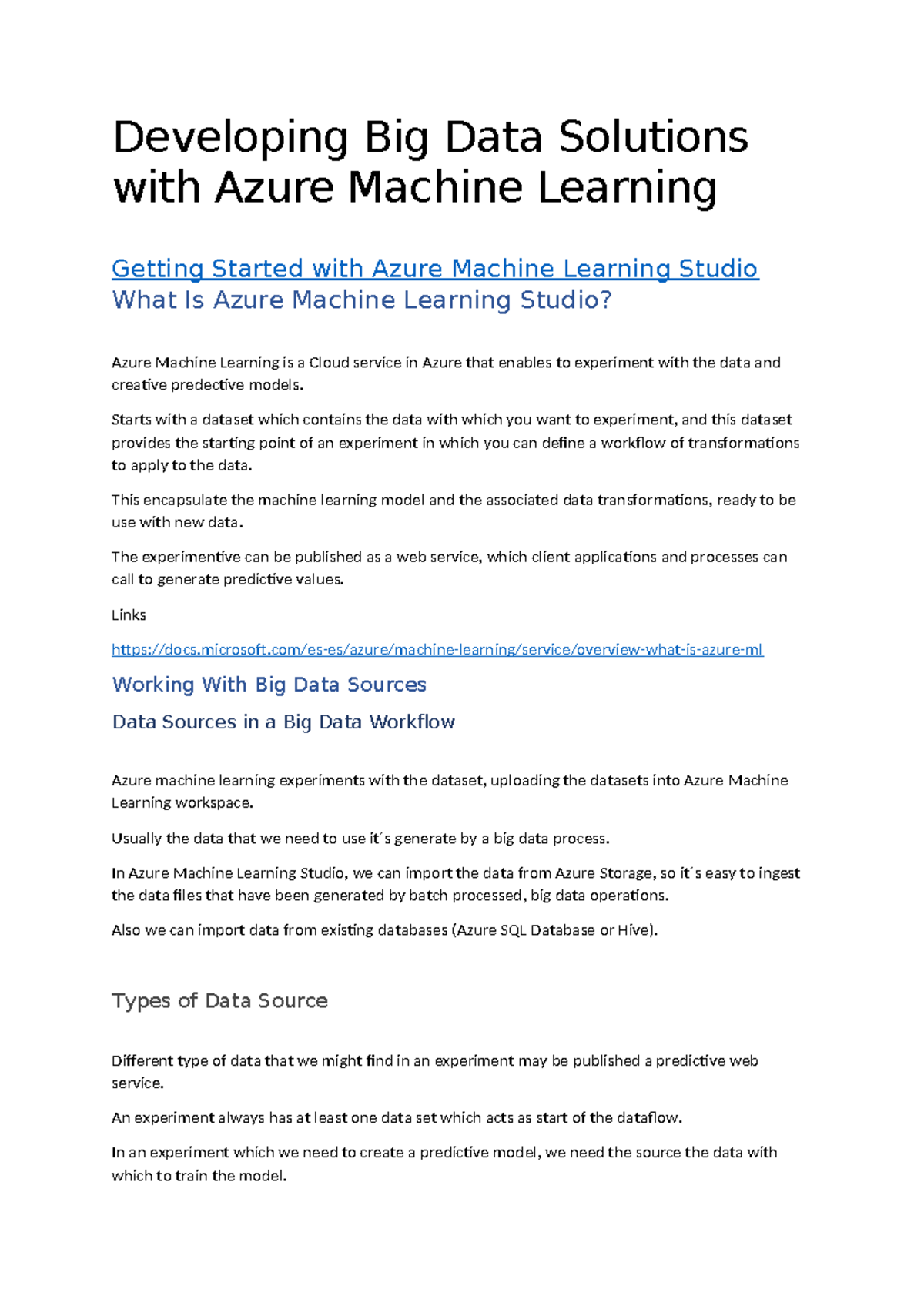 Developing Big Data Solutions: Azure ML Fundamentals (Course DAT223.2x ...