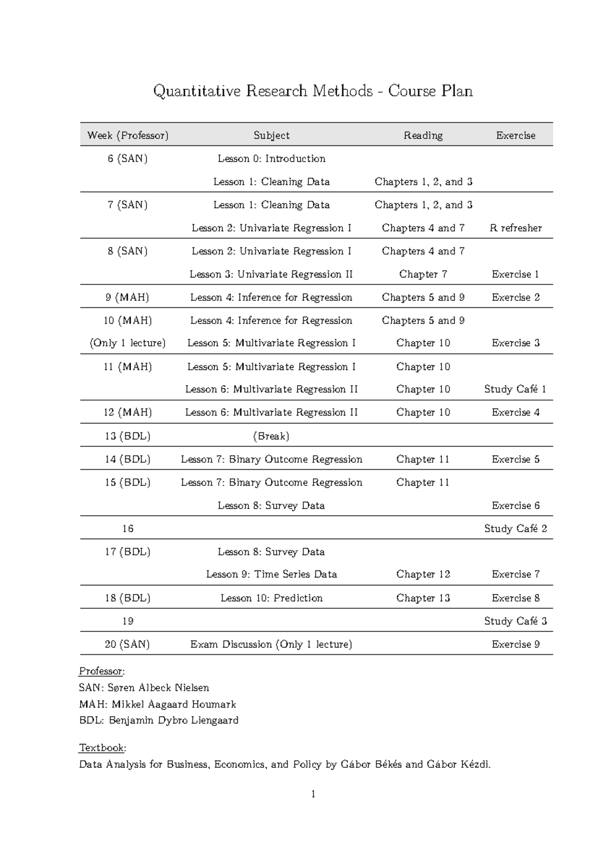 Quantitative Research Methods Course Plan 2025 (DA) - Studocu