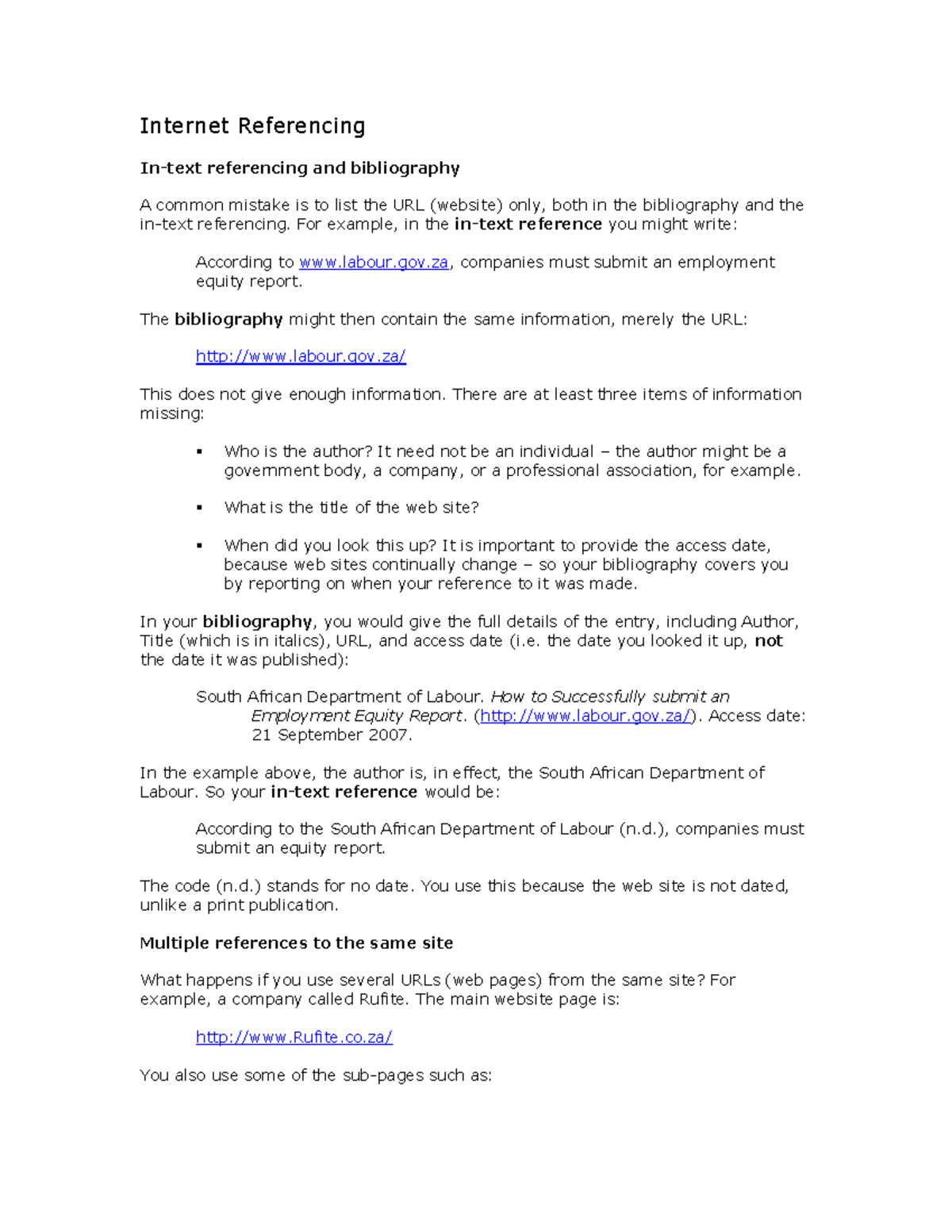 Internet Referencing Guidelines for Academic Integrity - Studocu