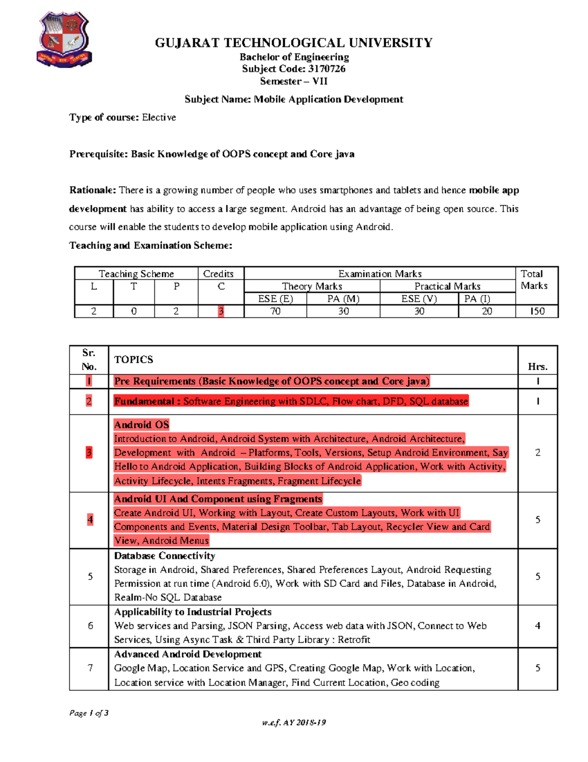 Syllabus for MAD 3170726: Mobile Application Development Course - Studocu