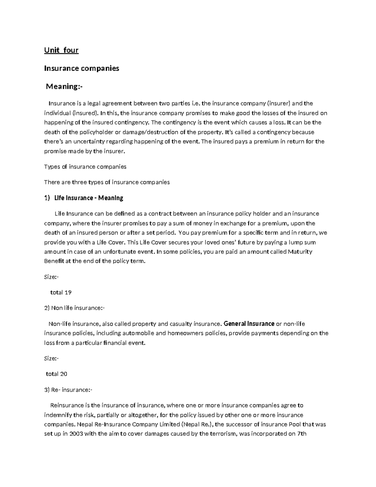 BBA 8th: Comprehensive Notes on Insurance Companies and Financial ...