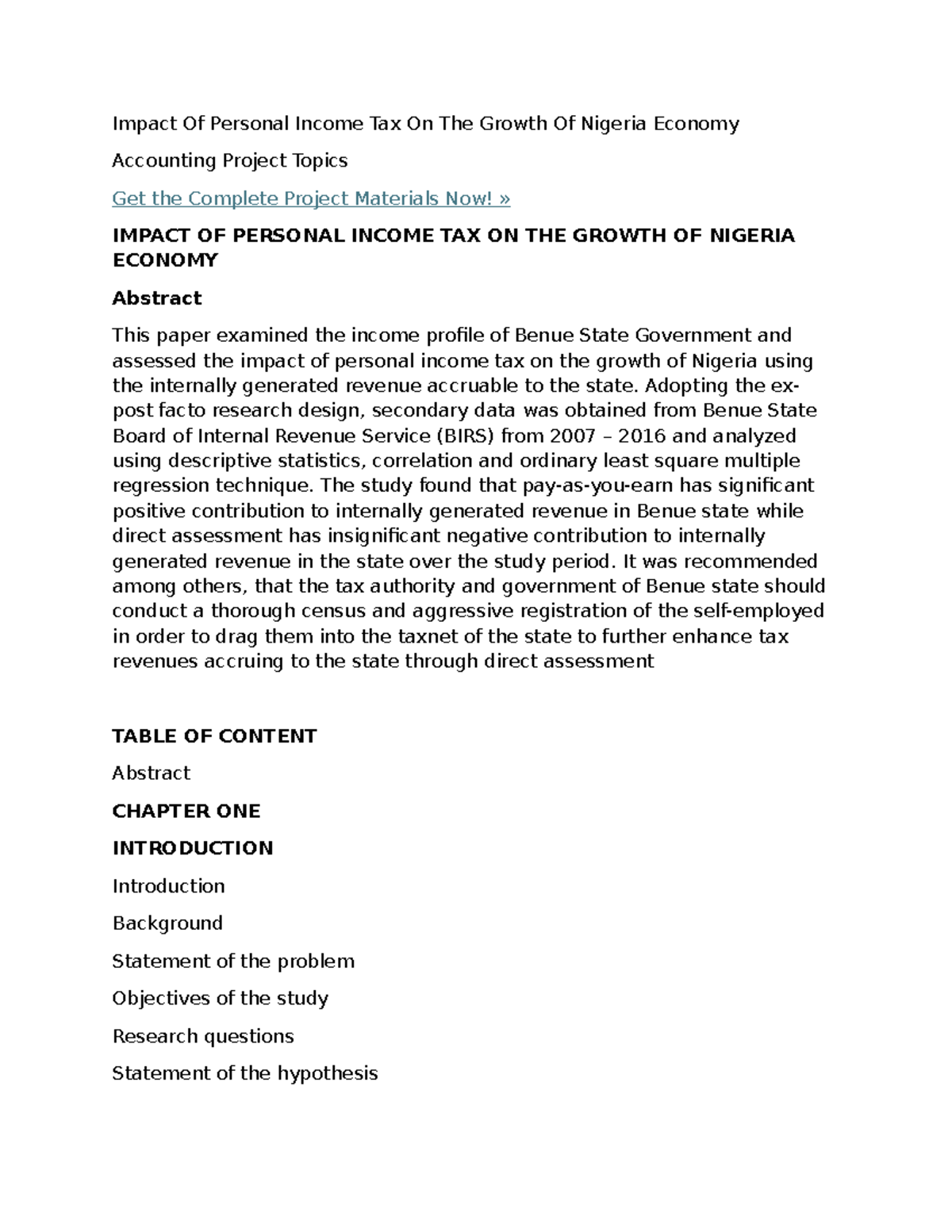 Impact of Personal Income Tax on Nigeria's Economic Growth: A Study ...