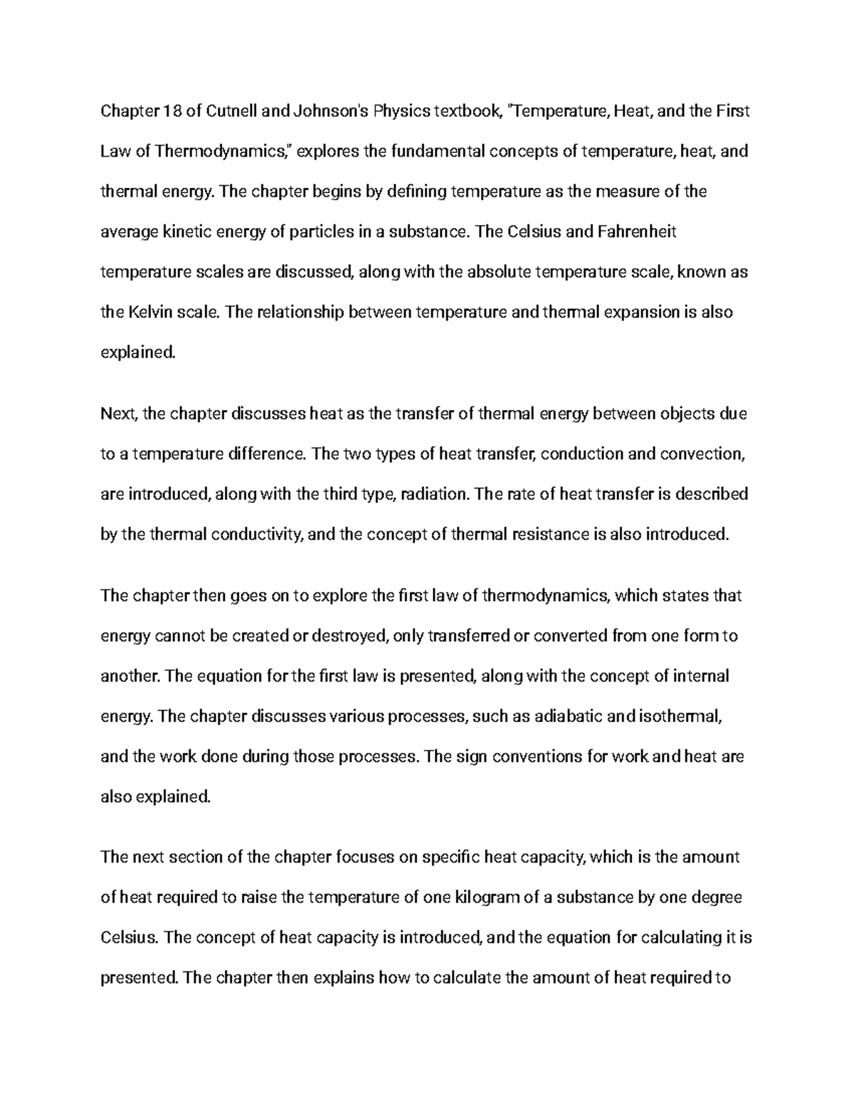 Physics 101: Chapter 18 - Temp, Heat & First Law of Thermodynamics ...