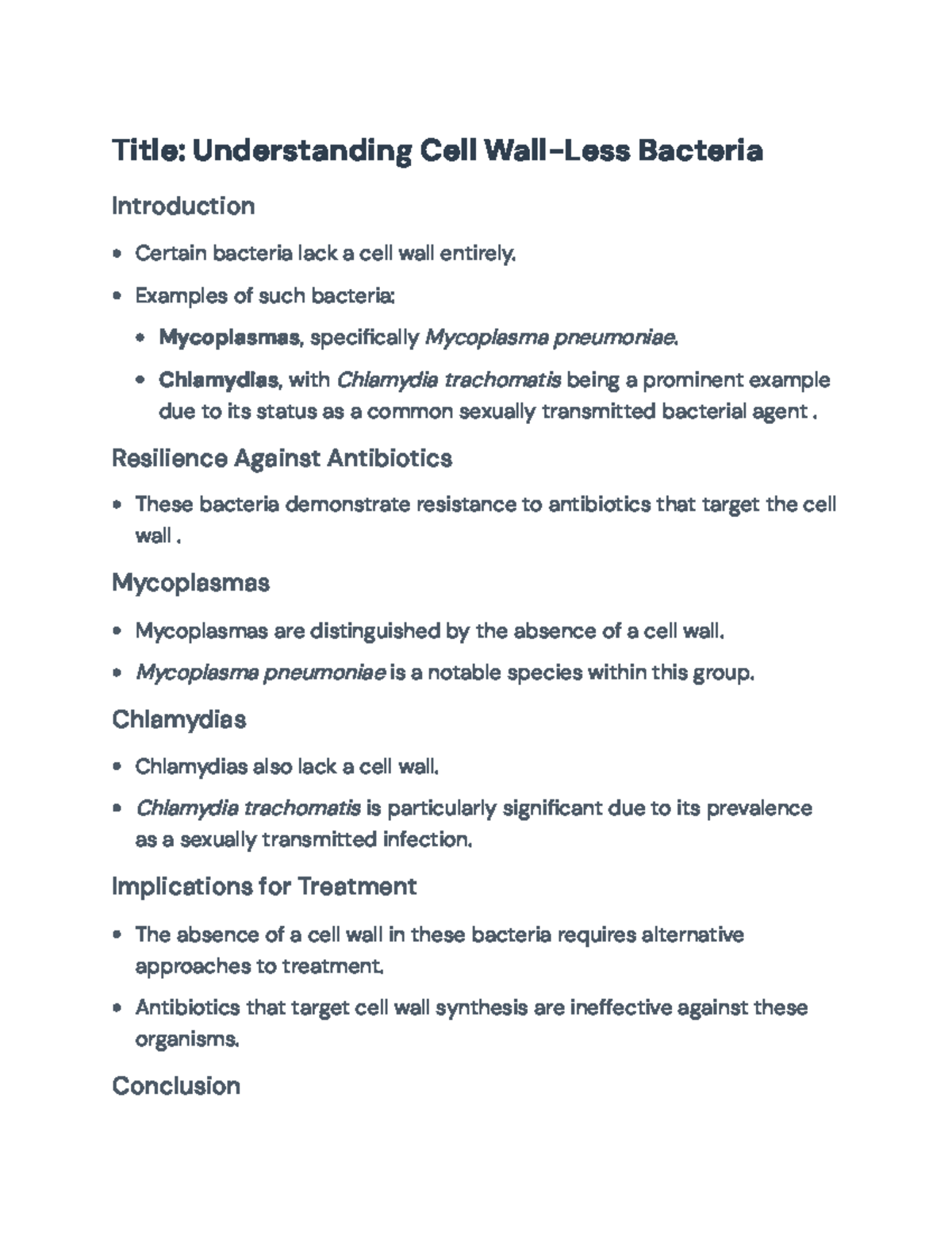 Understanding Mycoplasmas and Chlamydias: Cell Wall-Less Bacteria ...