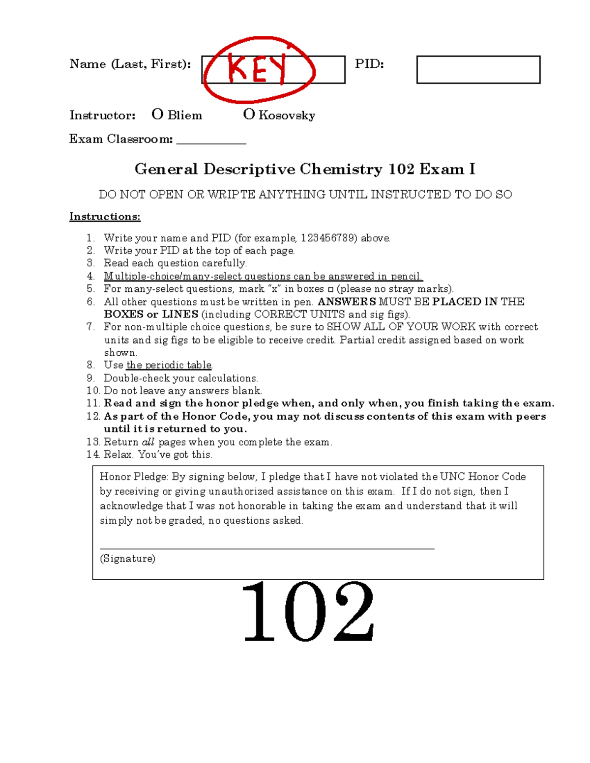 CHEM 102 Practice Exam I FA25 Solutions and Guidelines - Studocu