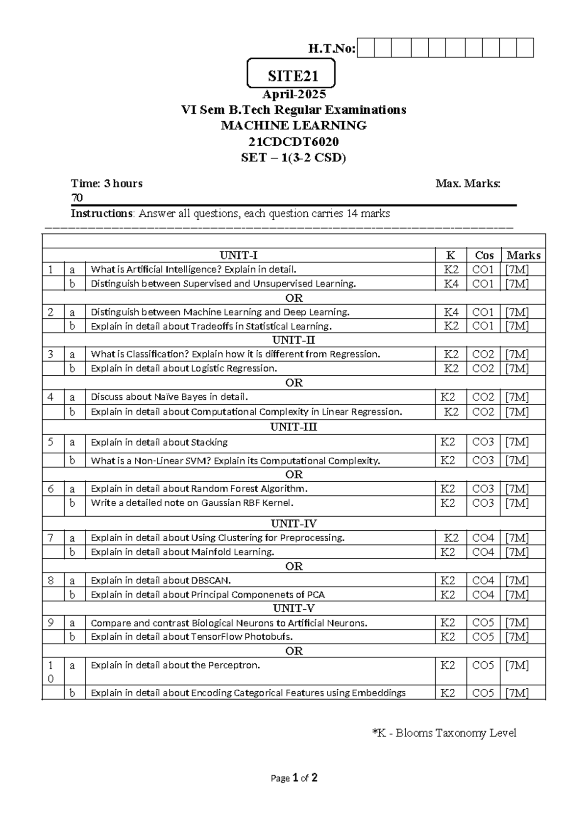 3-2 CSD Machine Learning Model Paper - I (2024-25) - April- VI Sem B ...