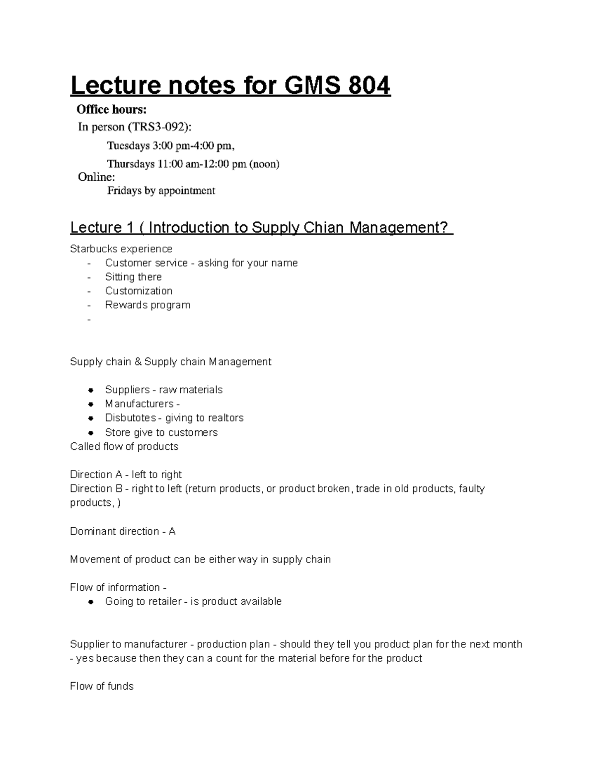 Lecture Notes for GMS 804: Introduction to Supply Chain Management ...