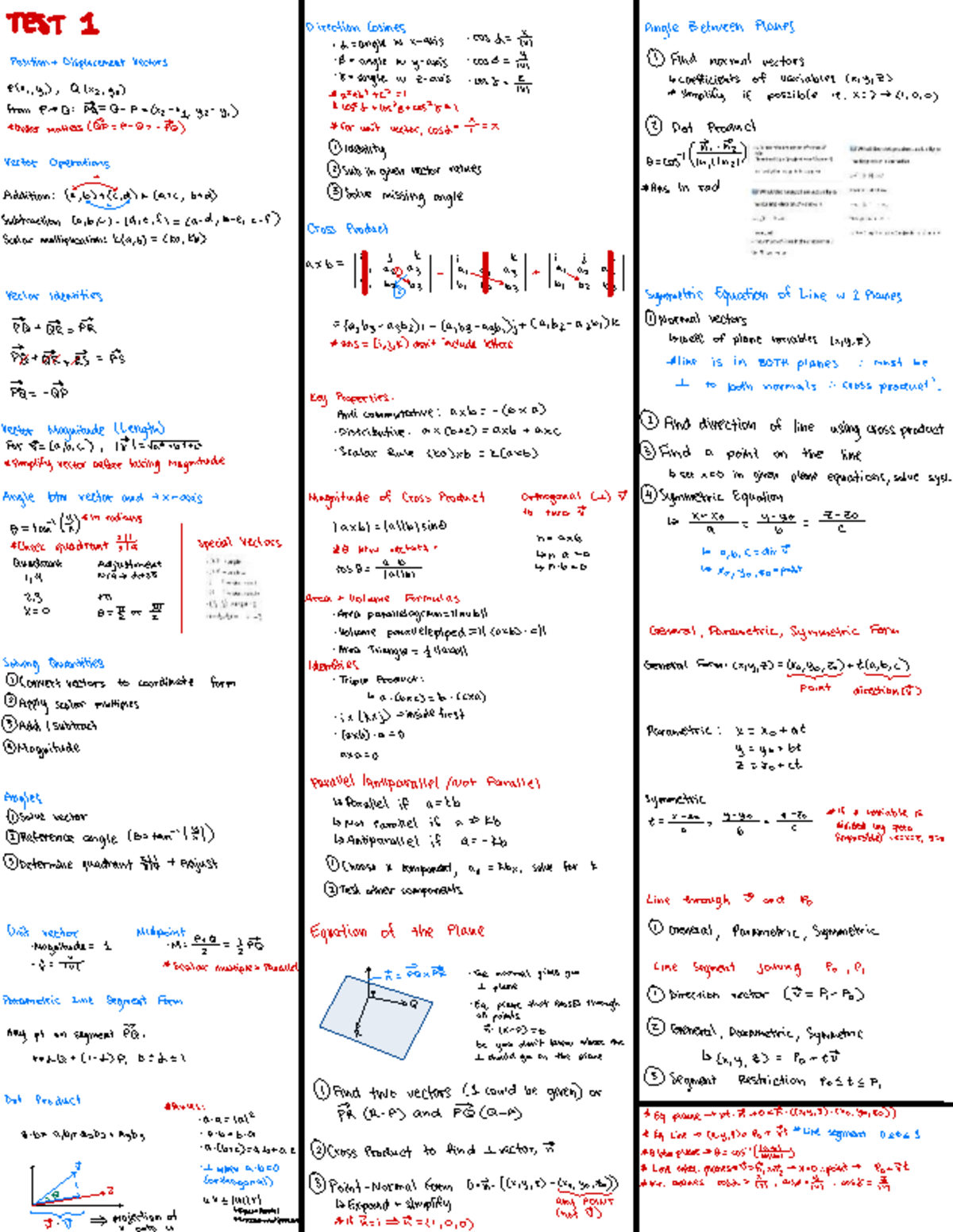 Cheat Sheet for TEST 1: Direction, Position, and Vectors - Studocu