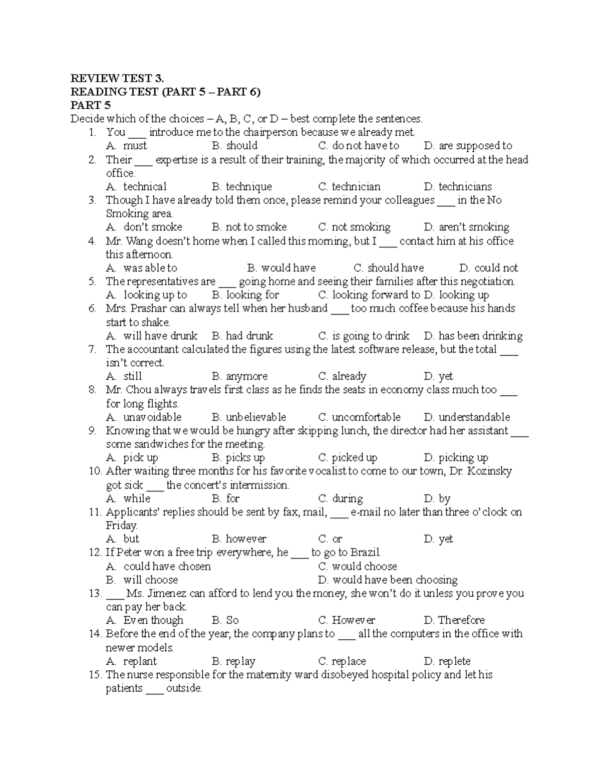 BÀI Review TEST - READING TEST (PART 5 & PART 6) - Studocu