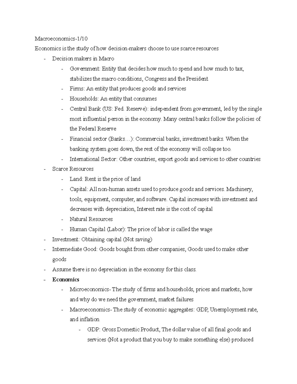 ECON-1010 Week 1 - Macroeconomics Lecture Notes Overview - Studocu