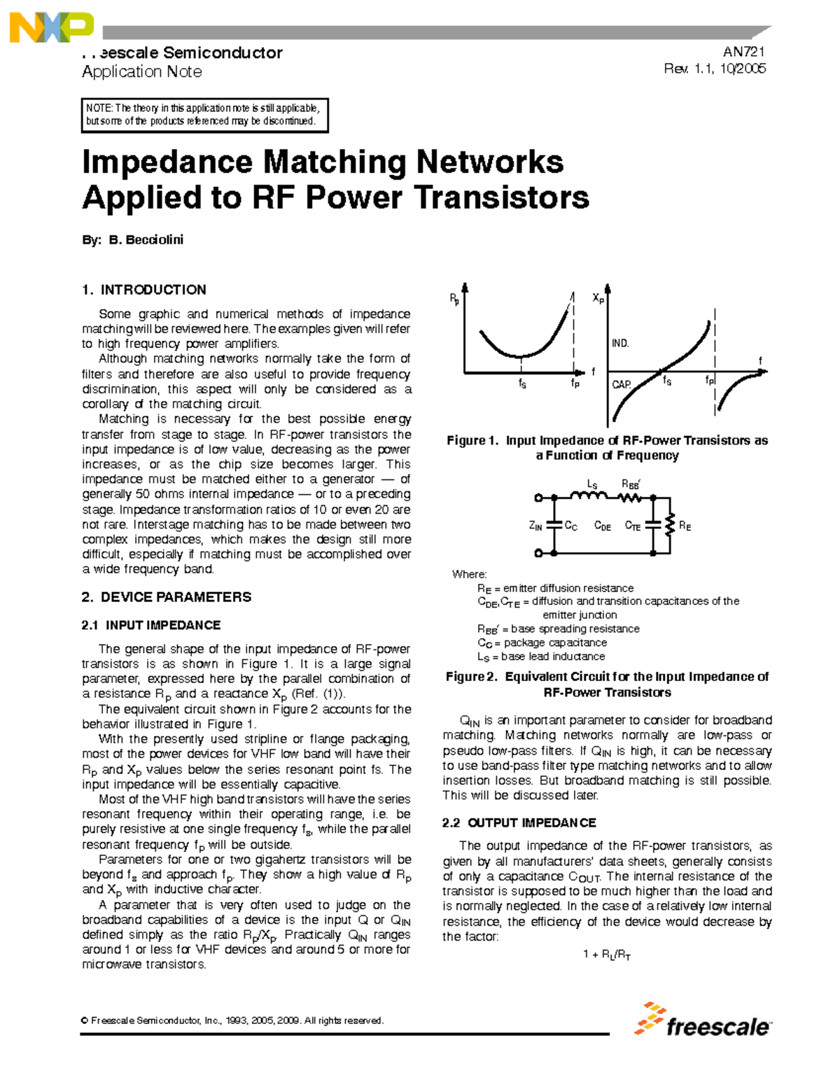 AN721 - Impedance Matching Networks for RF Power Transistors - Studocu