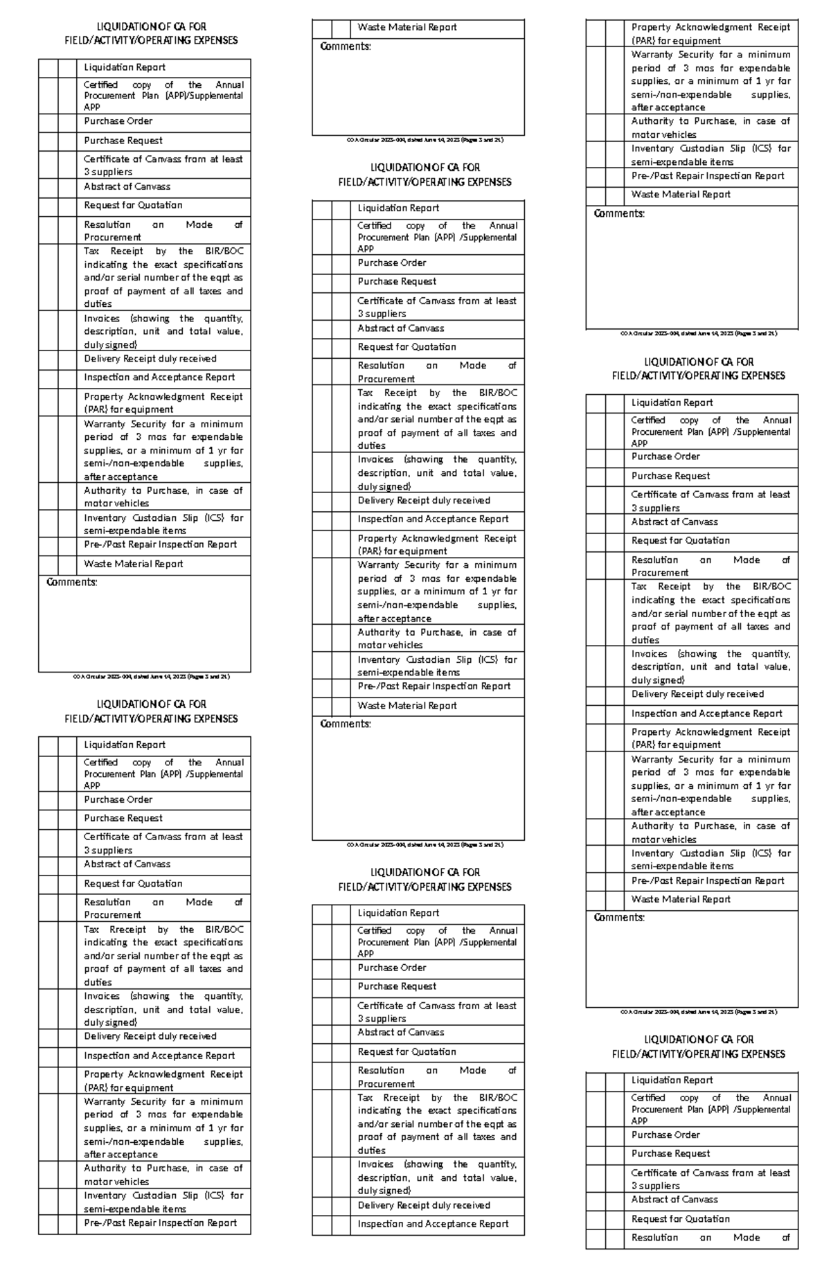 Documentary Requirements for Liquidation of CA and Petty Cash Fund ...
