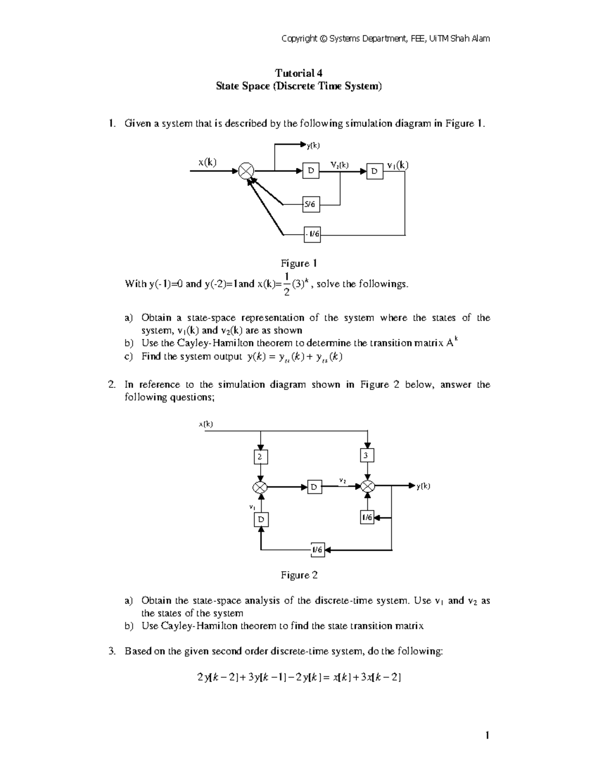 ESE562 Tutorial 4 - These are the state space in Discrete Time signal ...