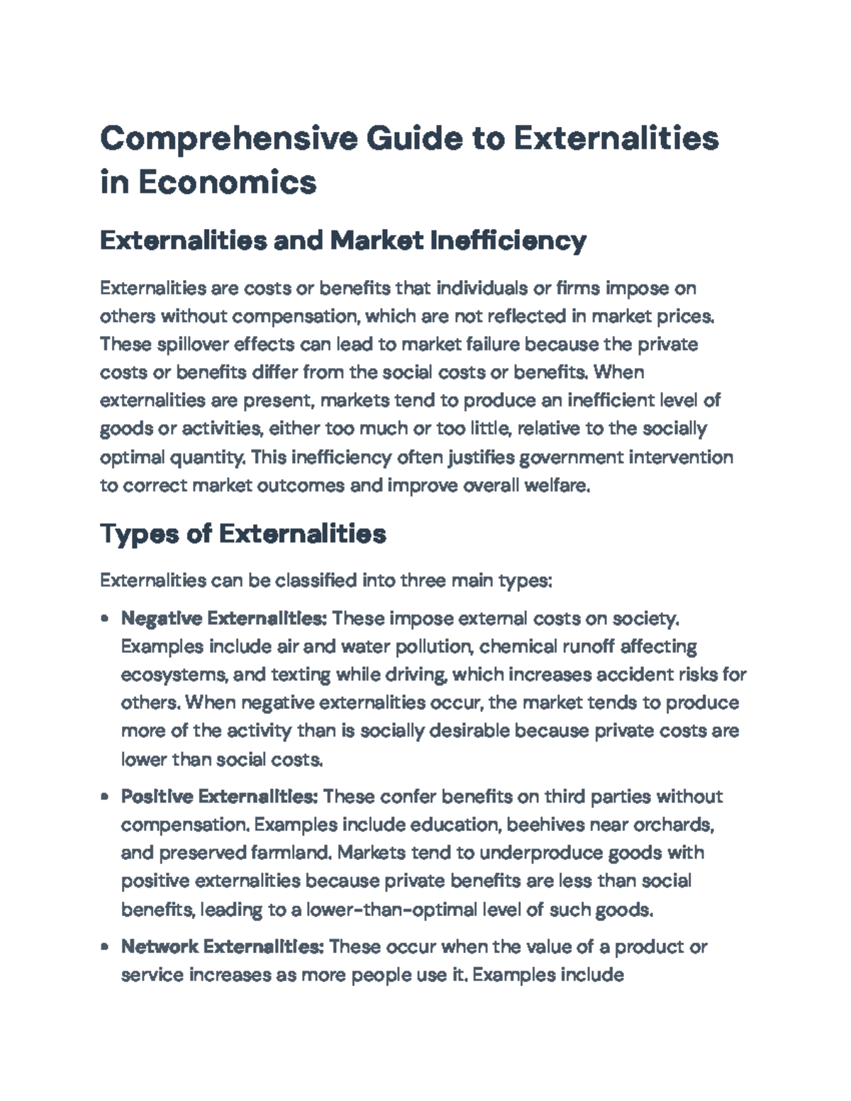 Comprehensive Overview of Externalities in Economics (ECO 101) - Studocu