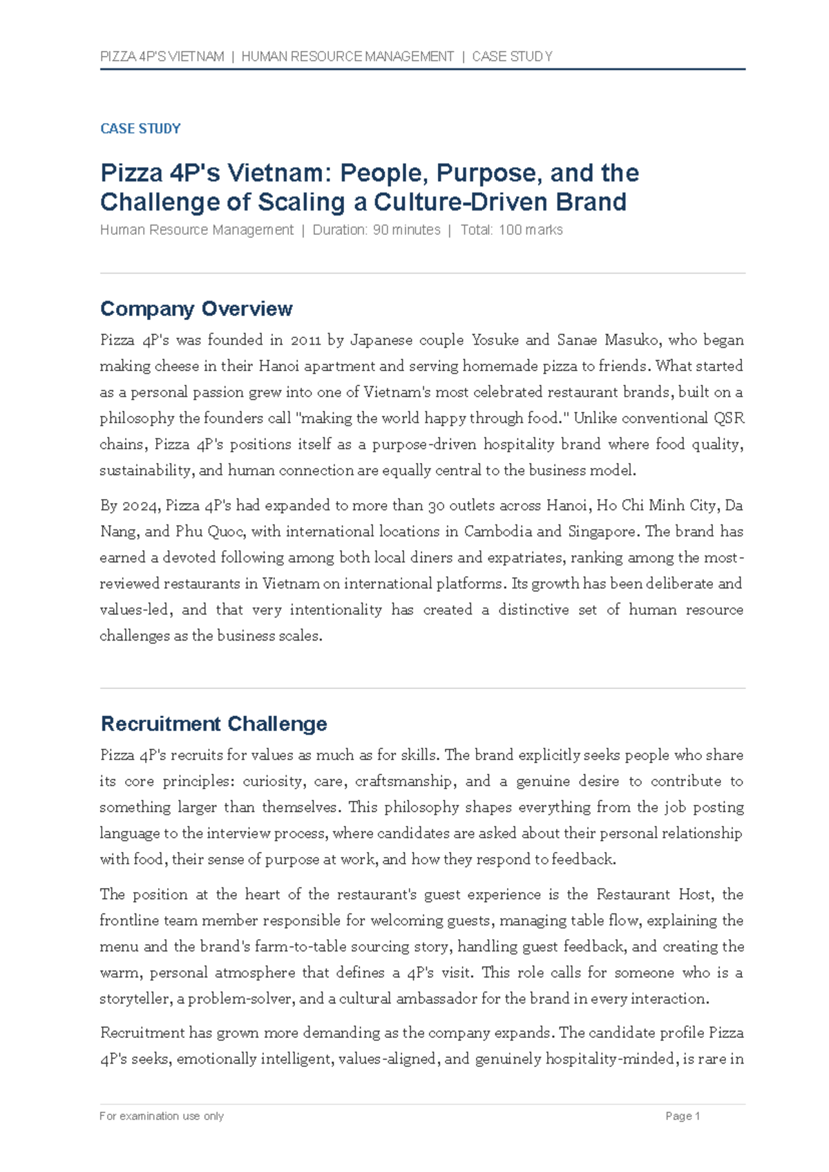PIZZA VIETNAM HRM CASE STUDY: CHALLENGES & STRATEGIES - Studocu