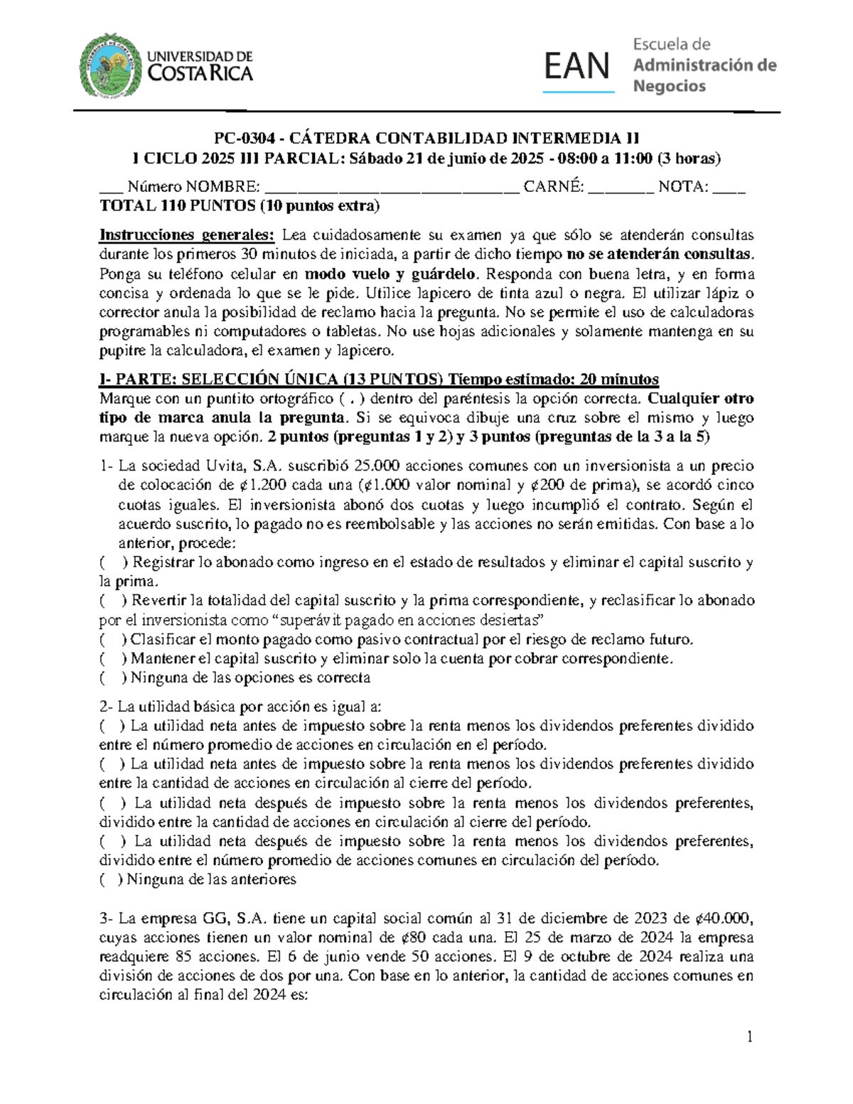 Tercer Parcial de Contabilidad Intermedia II - I Ciclo 2025 - Studocu