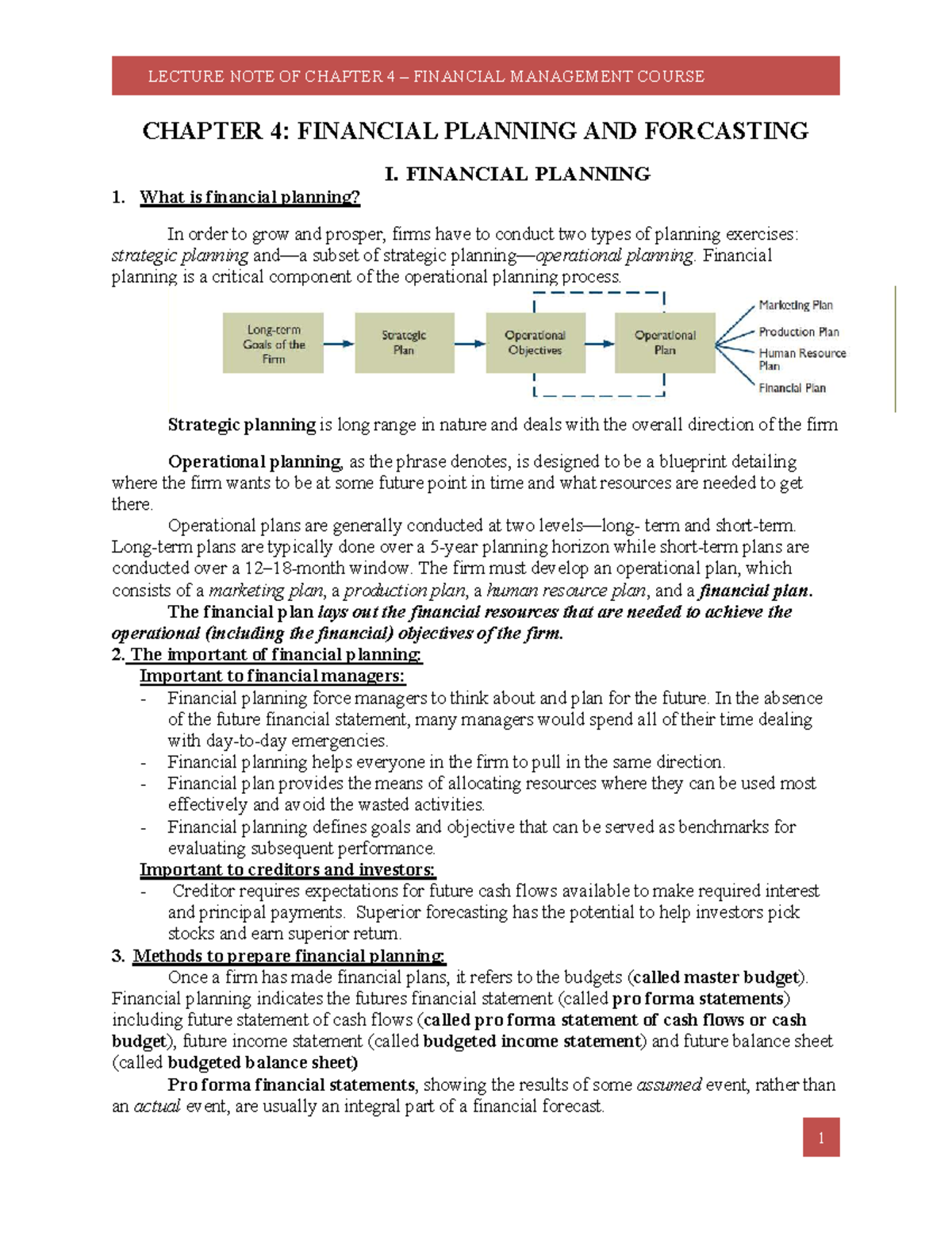 LECTURE NOTE: CHAPTER 4 - FINANCIAL PLANNING & FORECASTING - Studocu