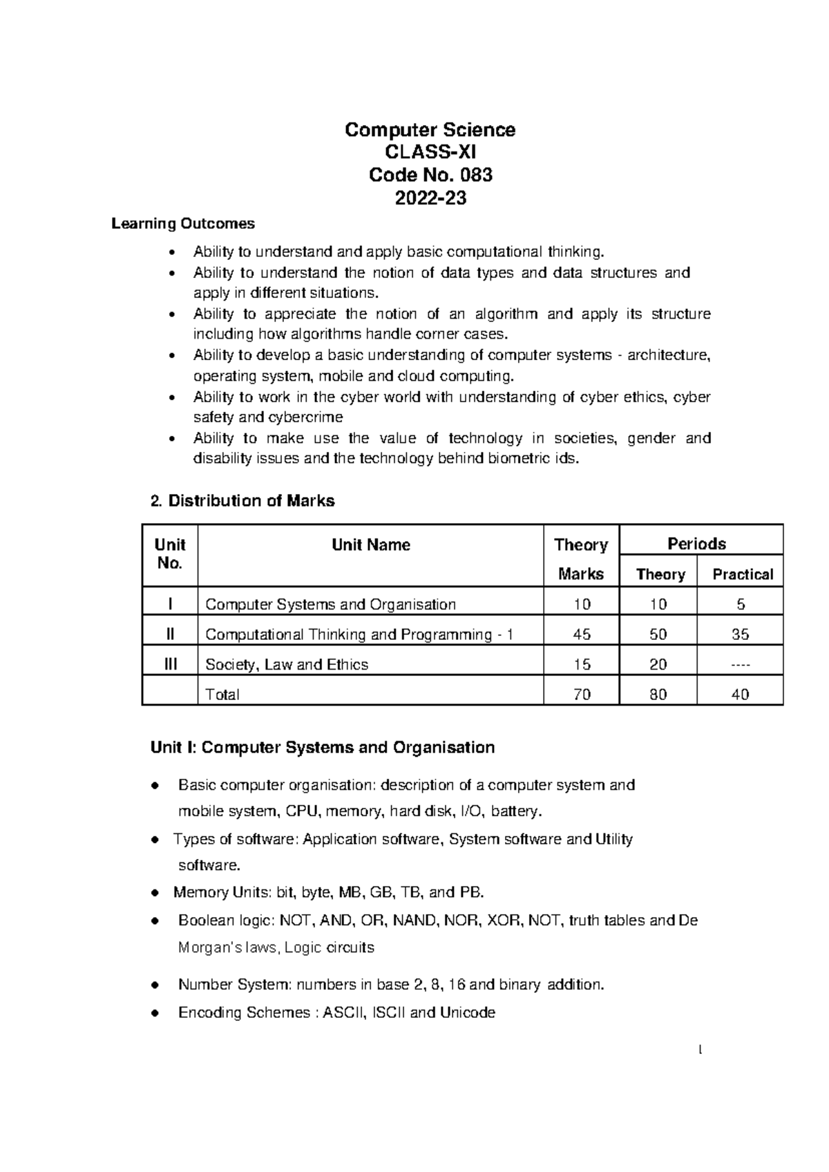 Computer Science Sr Sec 2022-23 - Learning Outcomes Computer Science ...