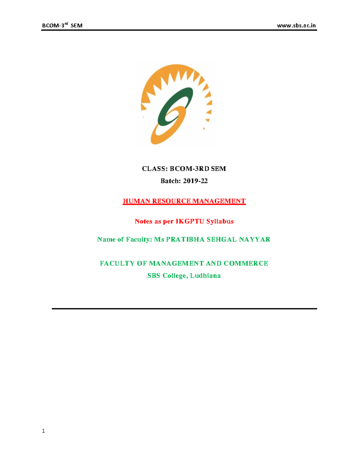 Bcom 303 18 Comprehensive Hrm Notes For 3rd Semester Students Studocu