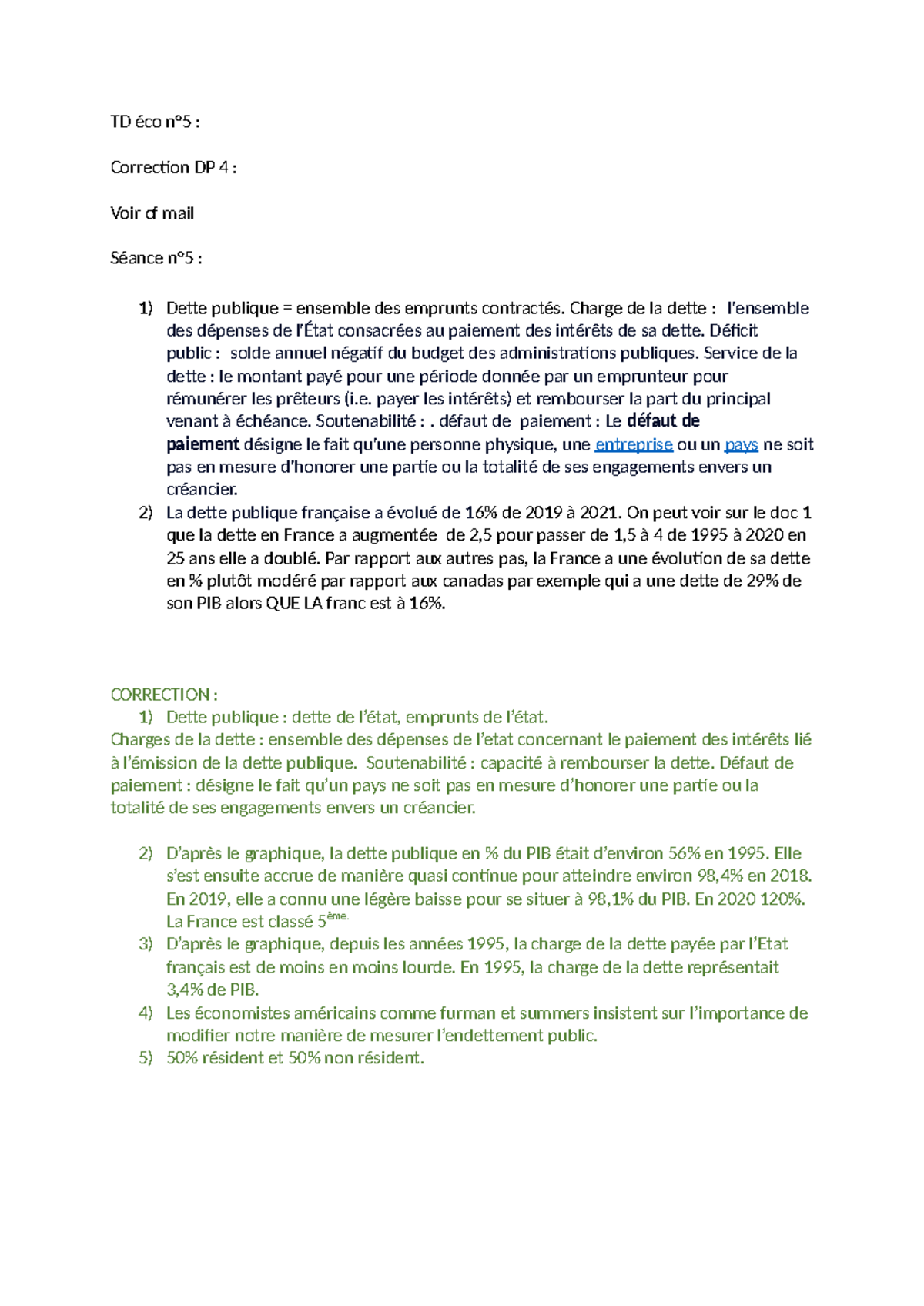 TD Éco n°5 - Analyse de la Dette Publique et Corrections - Studocu