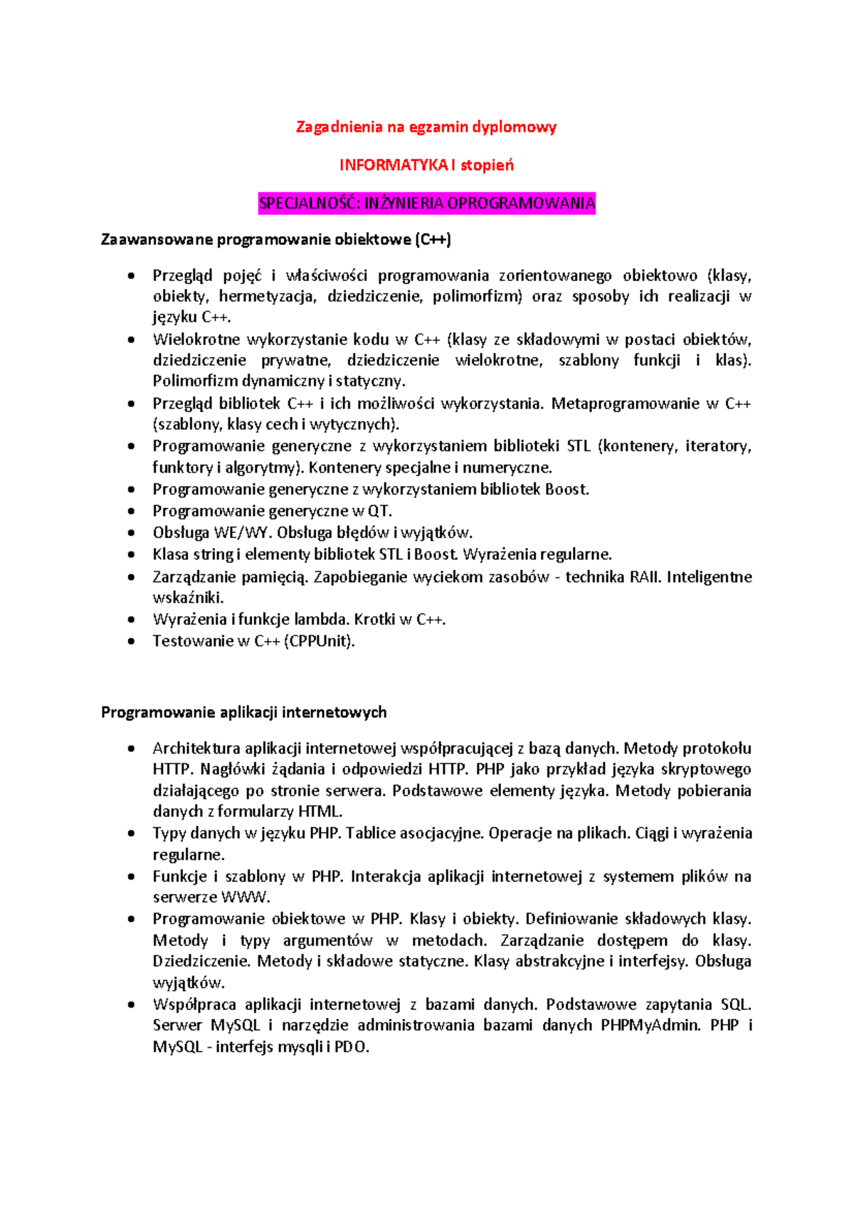 Inżynieria Oprogramowania - Zagadnienia na Egzamin Dyplomowy ...