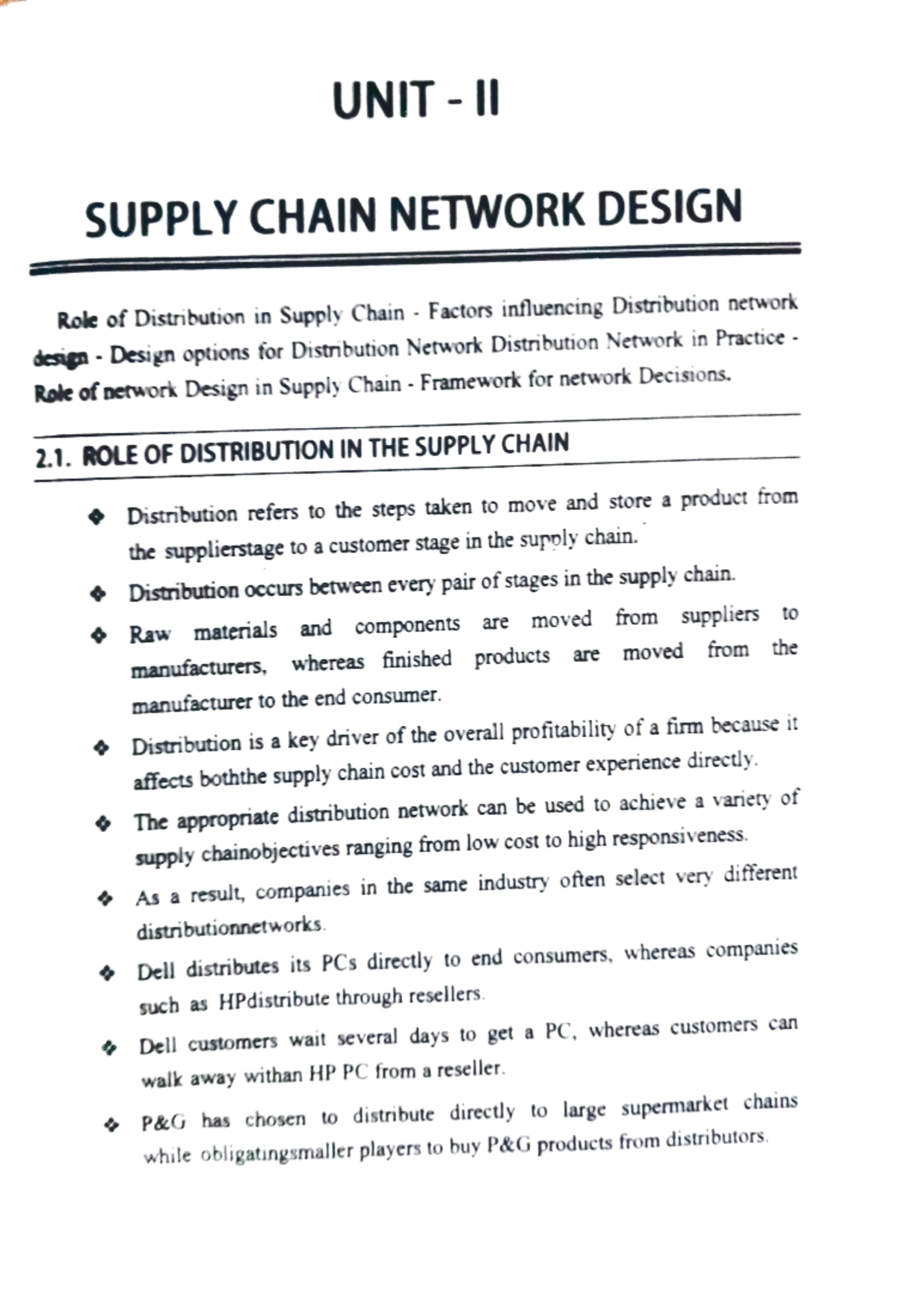 Unit 2 SCM - Material Study: Design and Role of Distribution in Supply ...