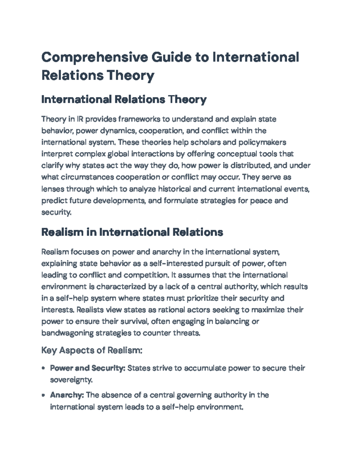 Comprehensive Overview of International Relations Theories (IR 101 ...