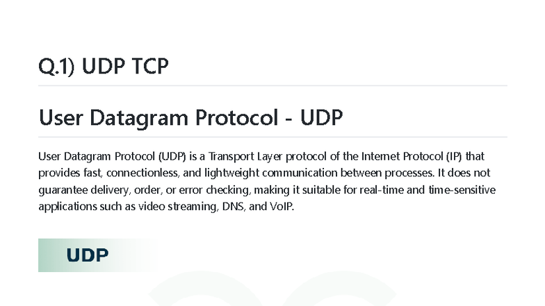 Transport Layer Protocols: UDP vs TCP - Unit4 Overview - Studocu