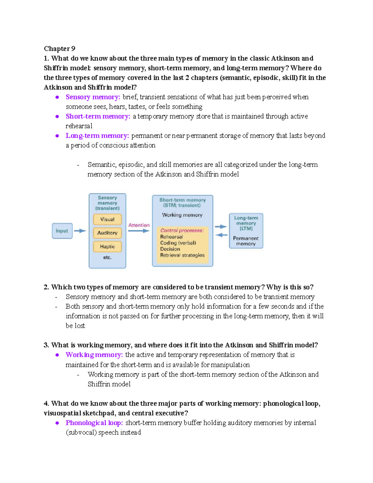 Chapter 9 Study Guide on Memory Types and Cognitive Control - Chapter 9 ...
