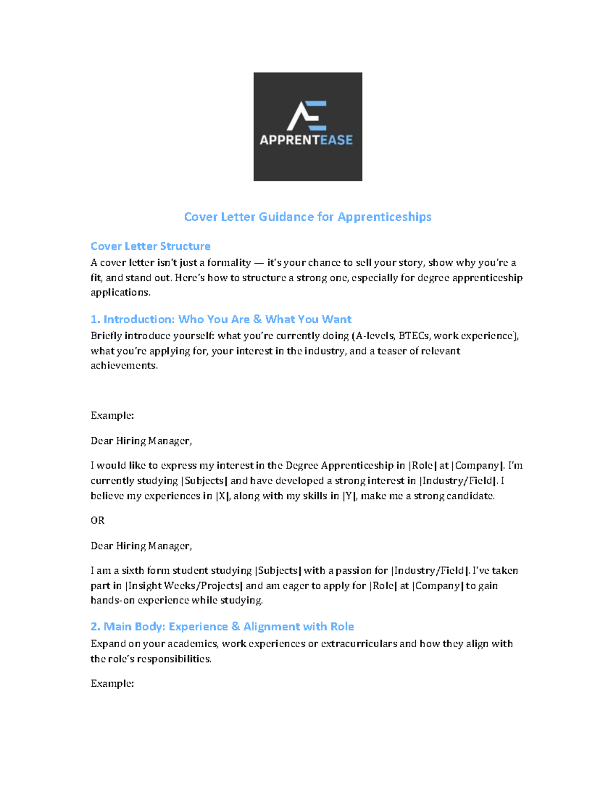 Apprenticeship Cover Letter Guidance: Structure & Tips - Studocu