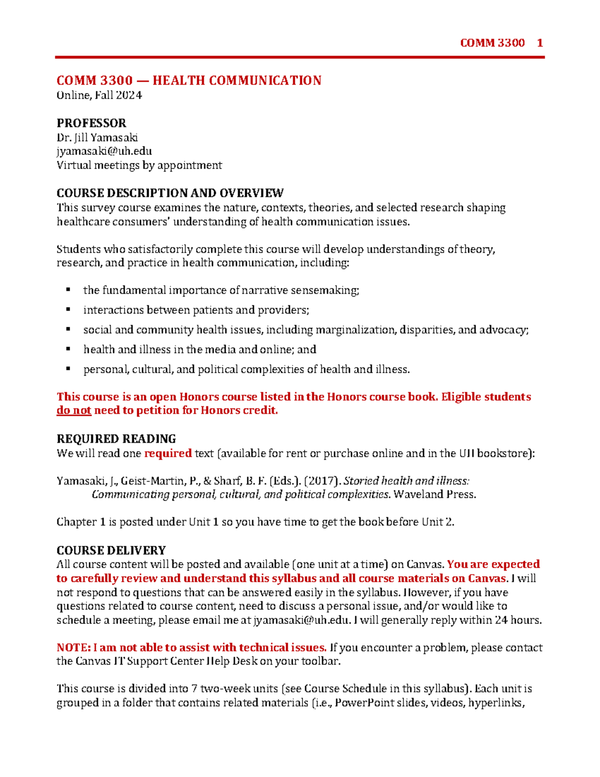 COMM 3300 Health Communication Syllabus - Fall 2024 - Studocu