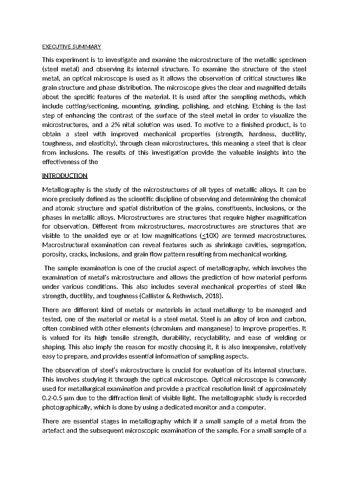 LAB Report: Metallographic Analysis of Steel Microstructure in Physmat ...
