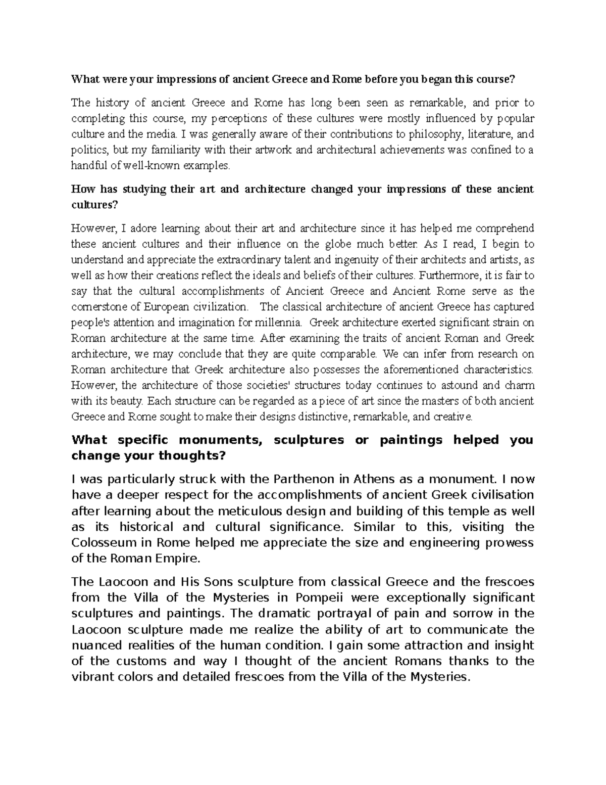 AHIST 1401 Learning Journal UNIT 2 - What were your impressions of ...
