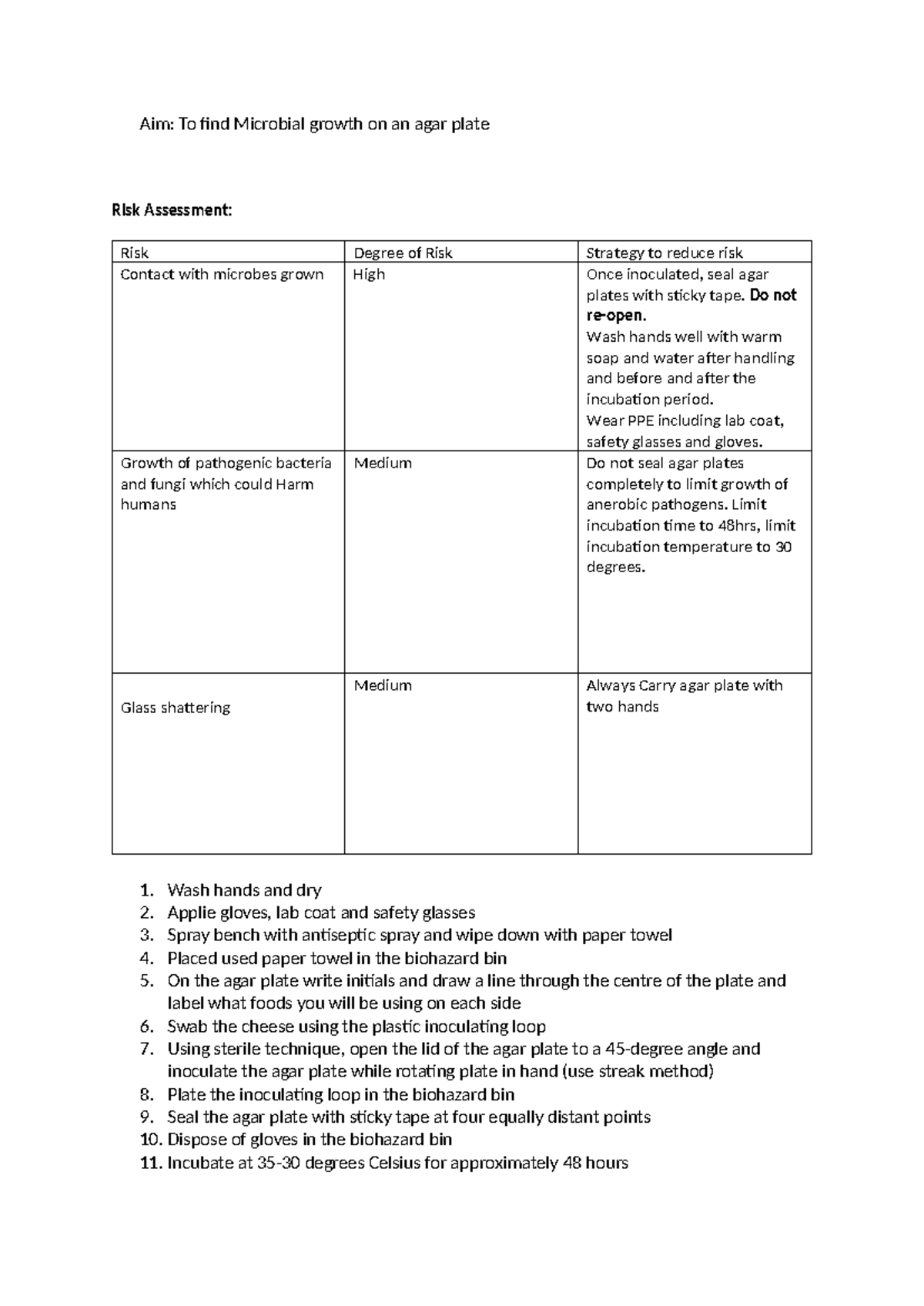 Microbial Growth Risk Assessment & Safety Protocols (Bio 101) - Studocu