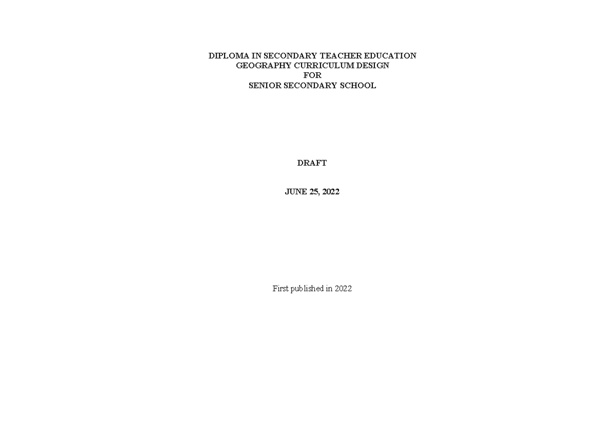 DSTE Geography Curriculum Design for Senior Secondary Education - Studocu