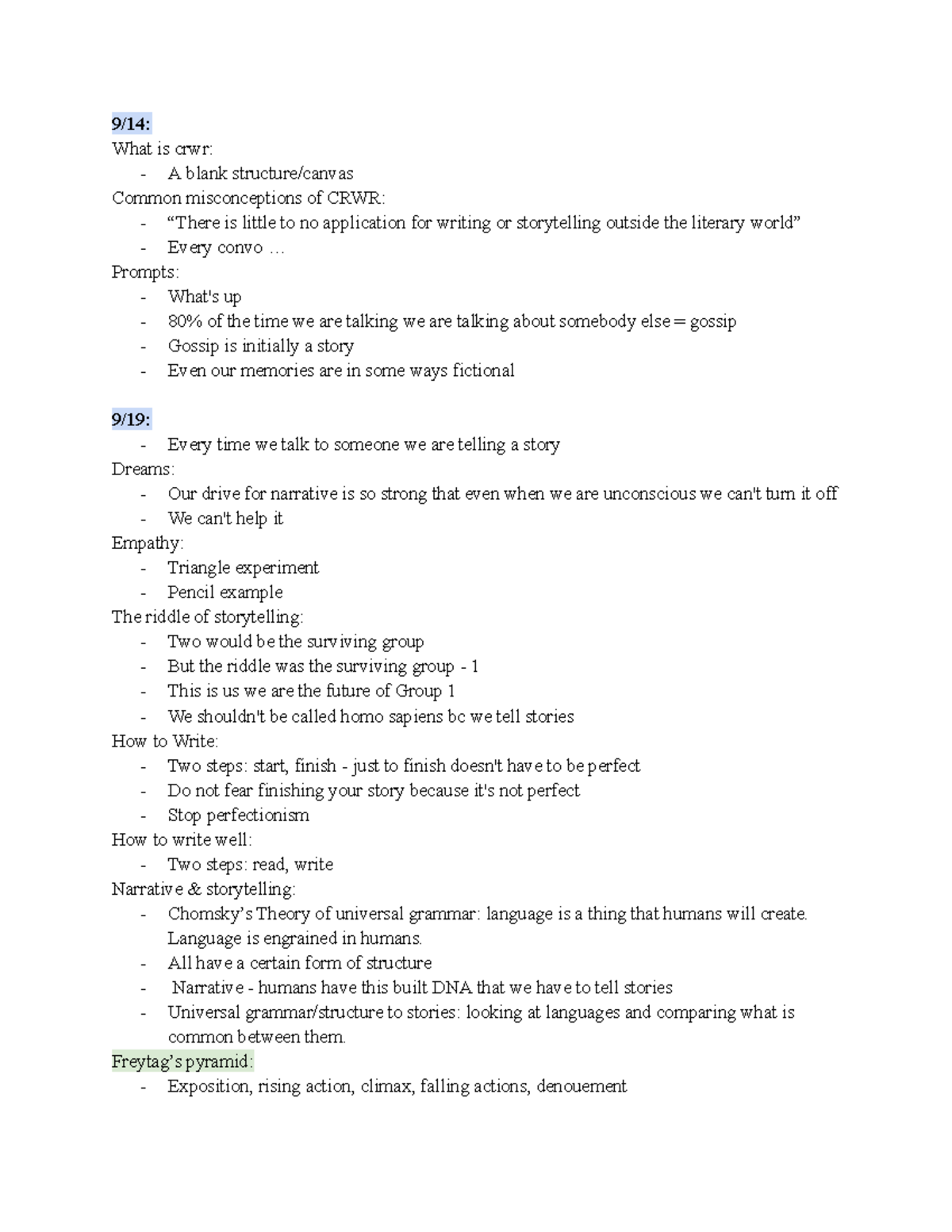 CRWR 101 Lecture Notes: Key Concepts in Storytelling and Narrative ...