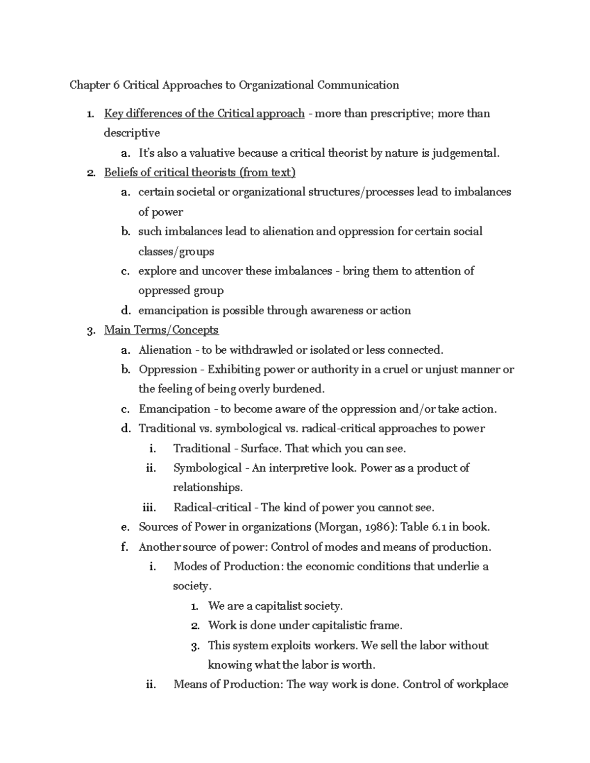 Chapter 6 Lecture Notes - Critical Theories in Org Comm - Studocu