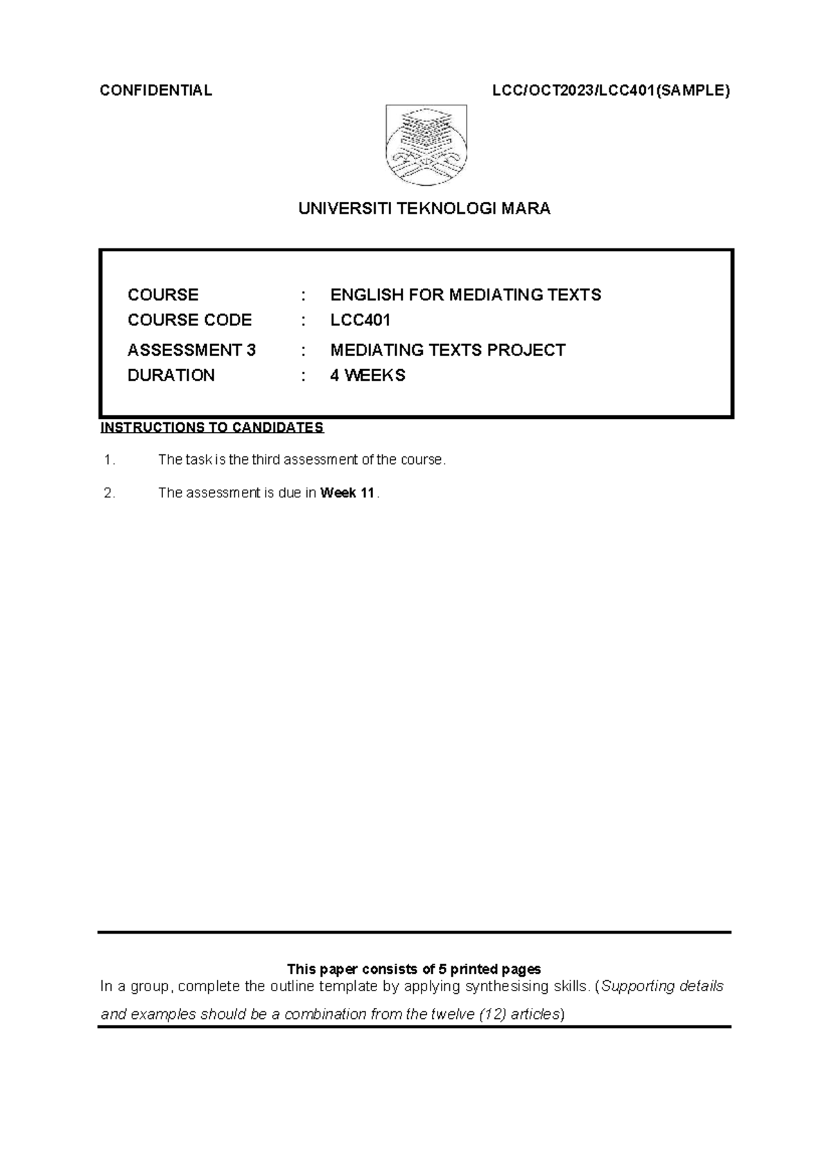 Outline for LCC Assessment 3: Mediating Texts Project on Culinary ...