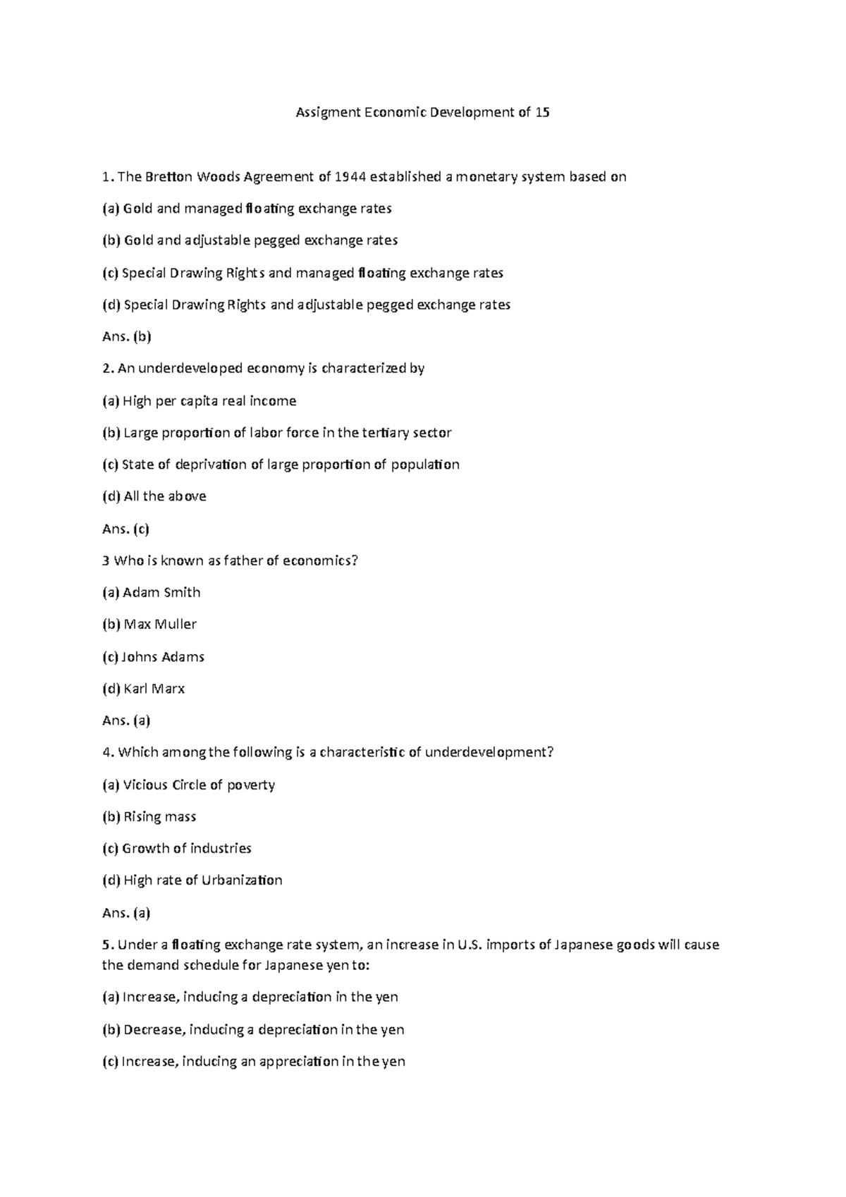 Assignment: Economic Development and Key Concepts Exam - Studocu