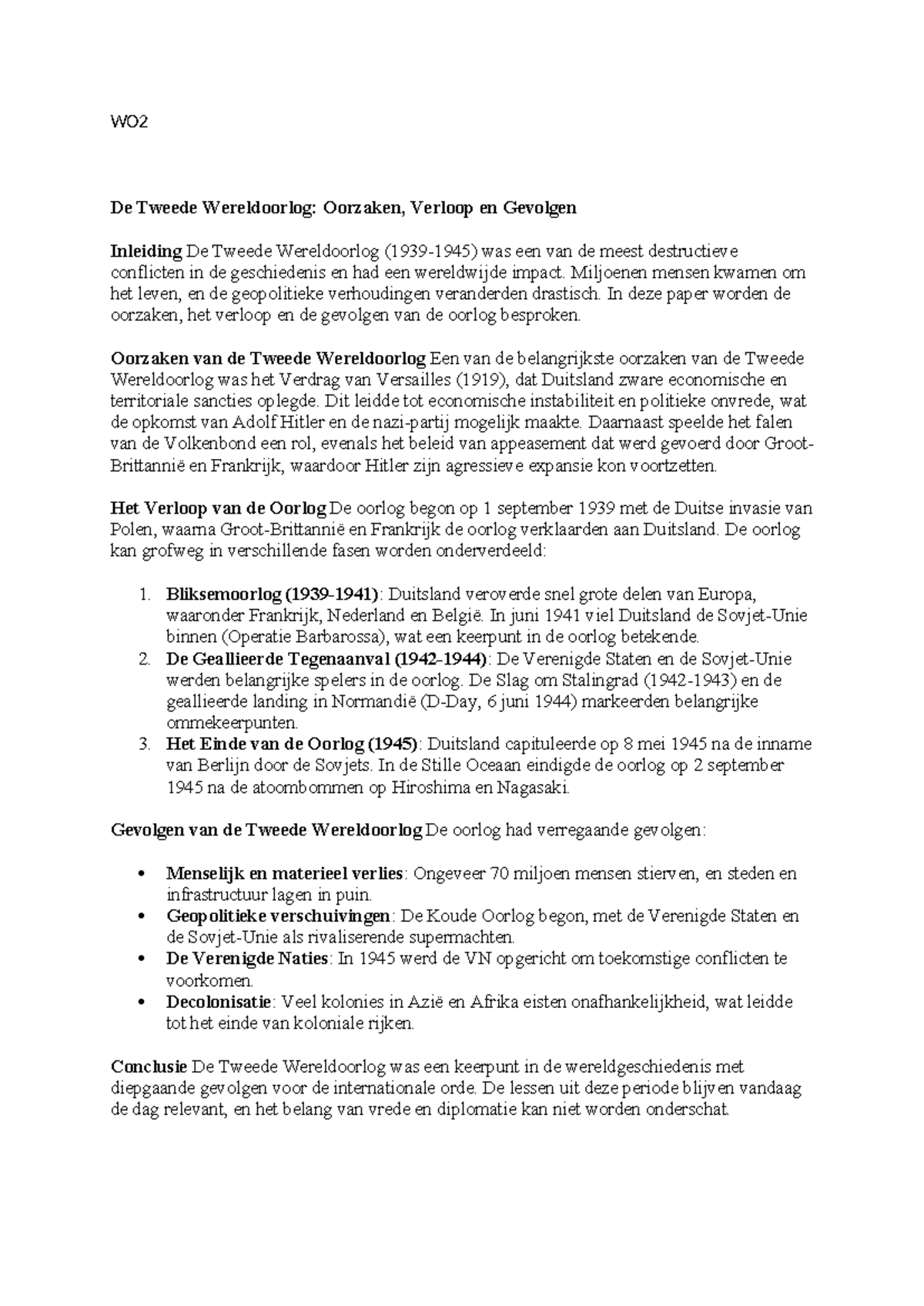 WO2 - paper omtrent WO2 - WO De Tweede Wereldoorlog: Oorzaken, Verloop ...